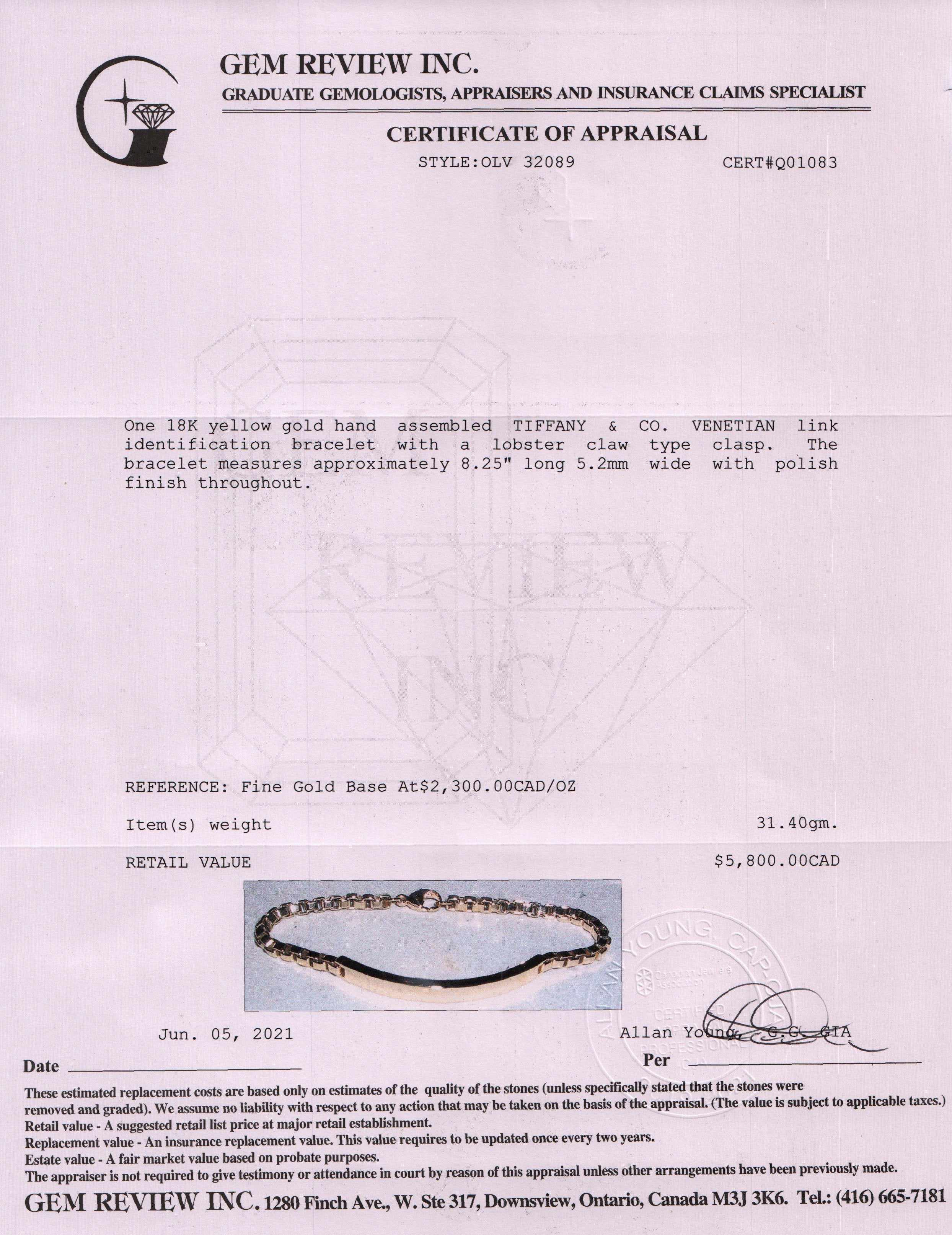 Tiffany & Co. 18k Gold Venetian Link ID Bracelet