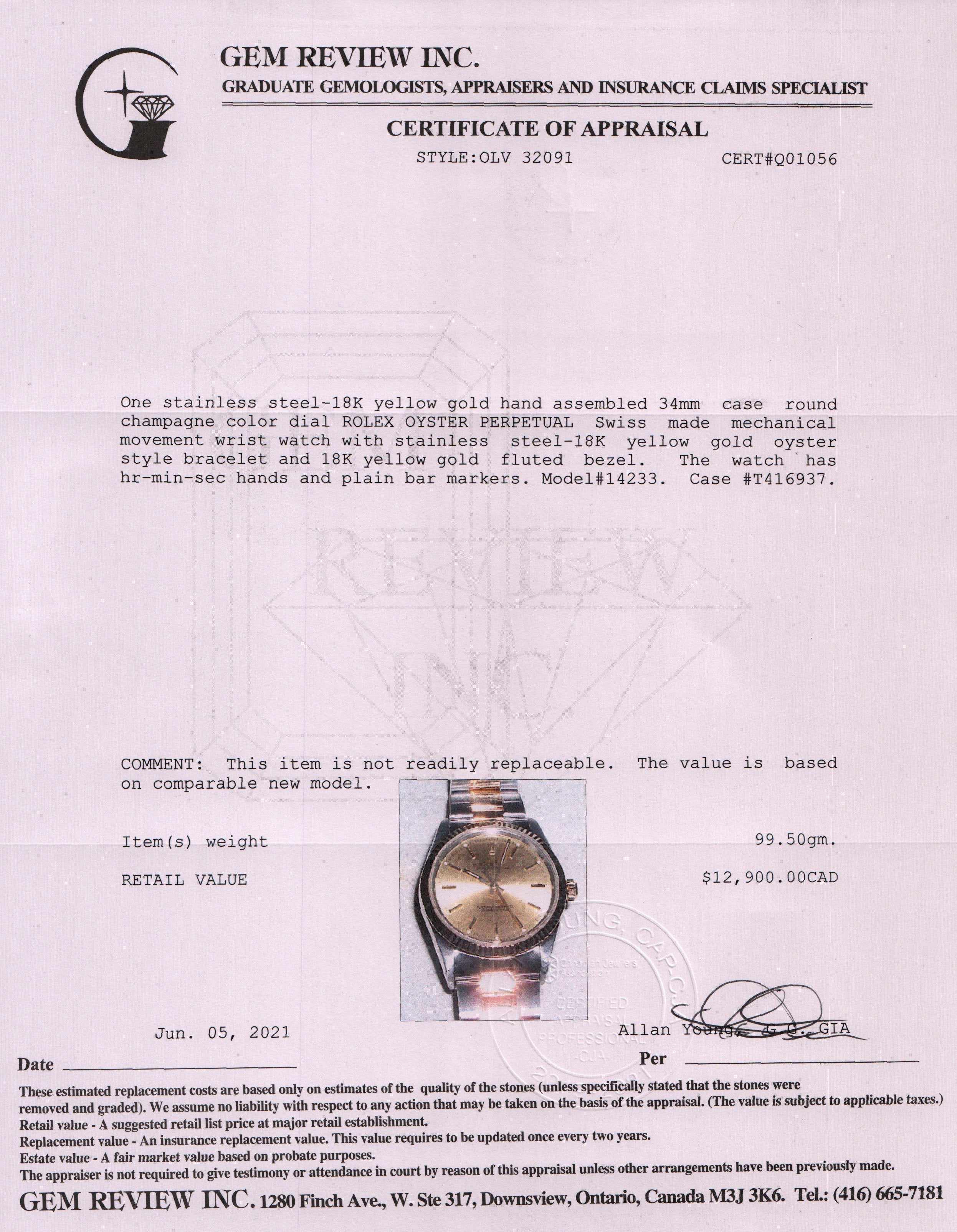 Rolex Oyster Perpetual Watch 14233 w/ Box & Papers