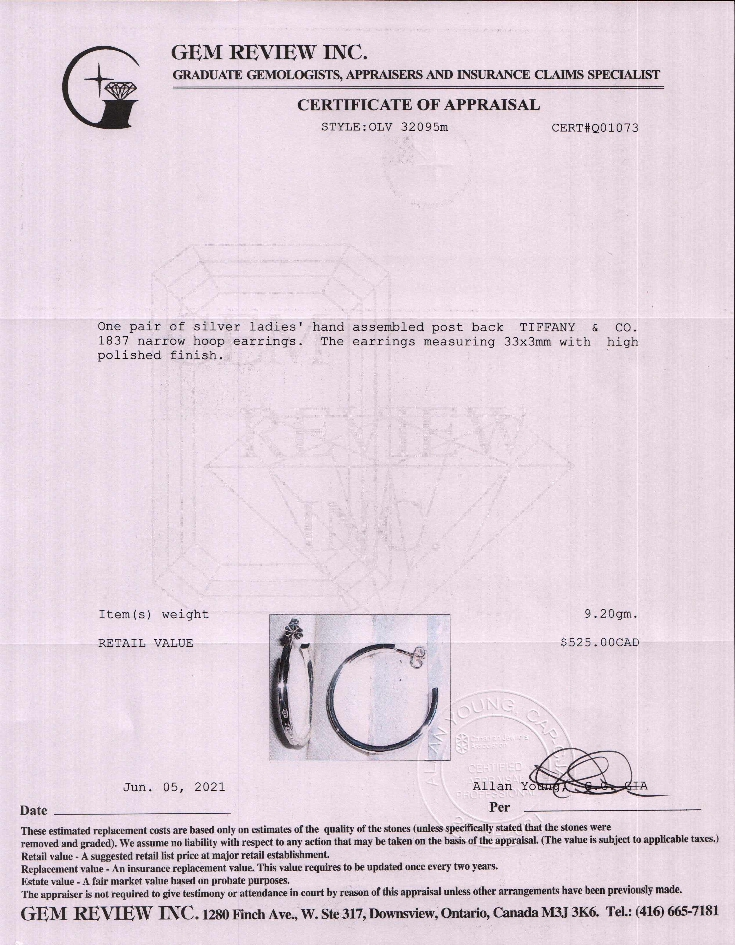 Tiffany & Co. 1837 Narrow Hoop Earrings