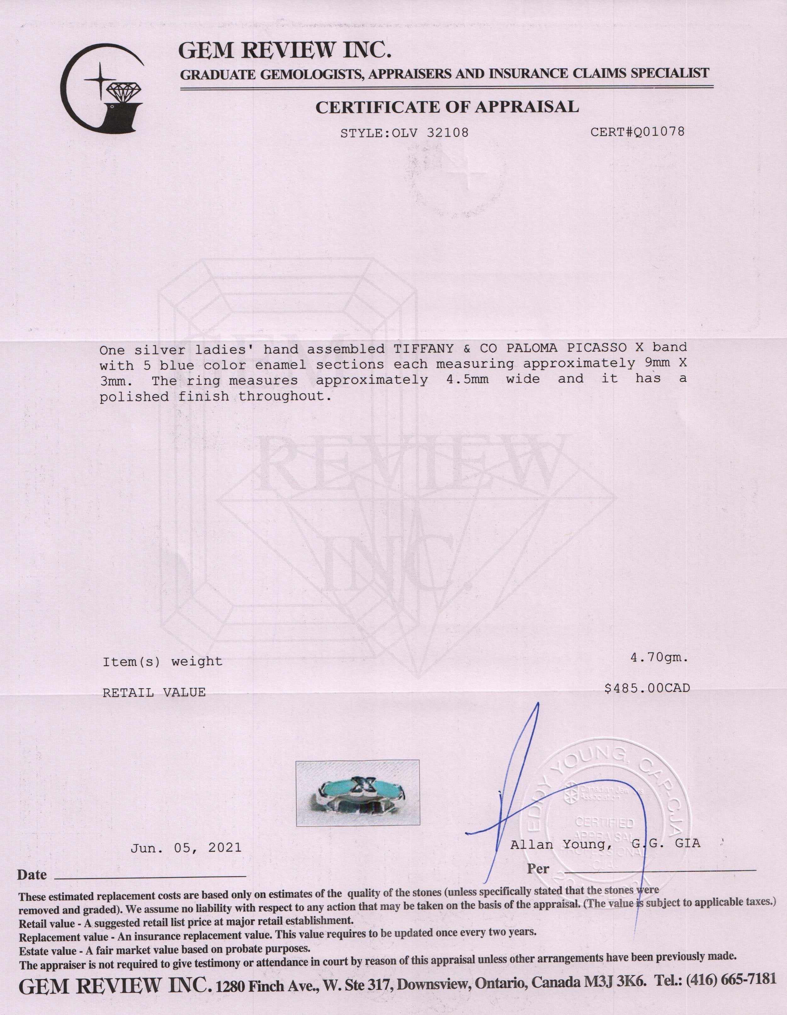 Tiffany & Co. Blue Enamel X Band Ring