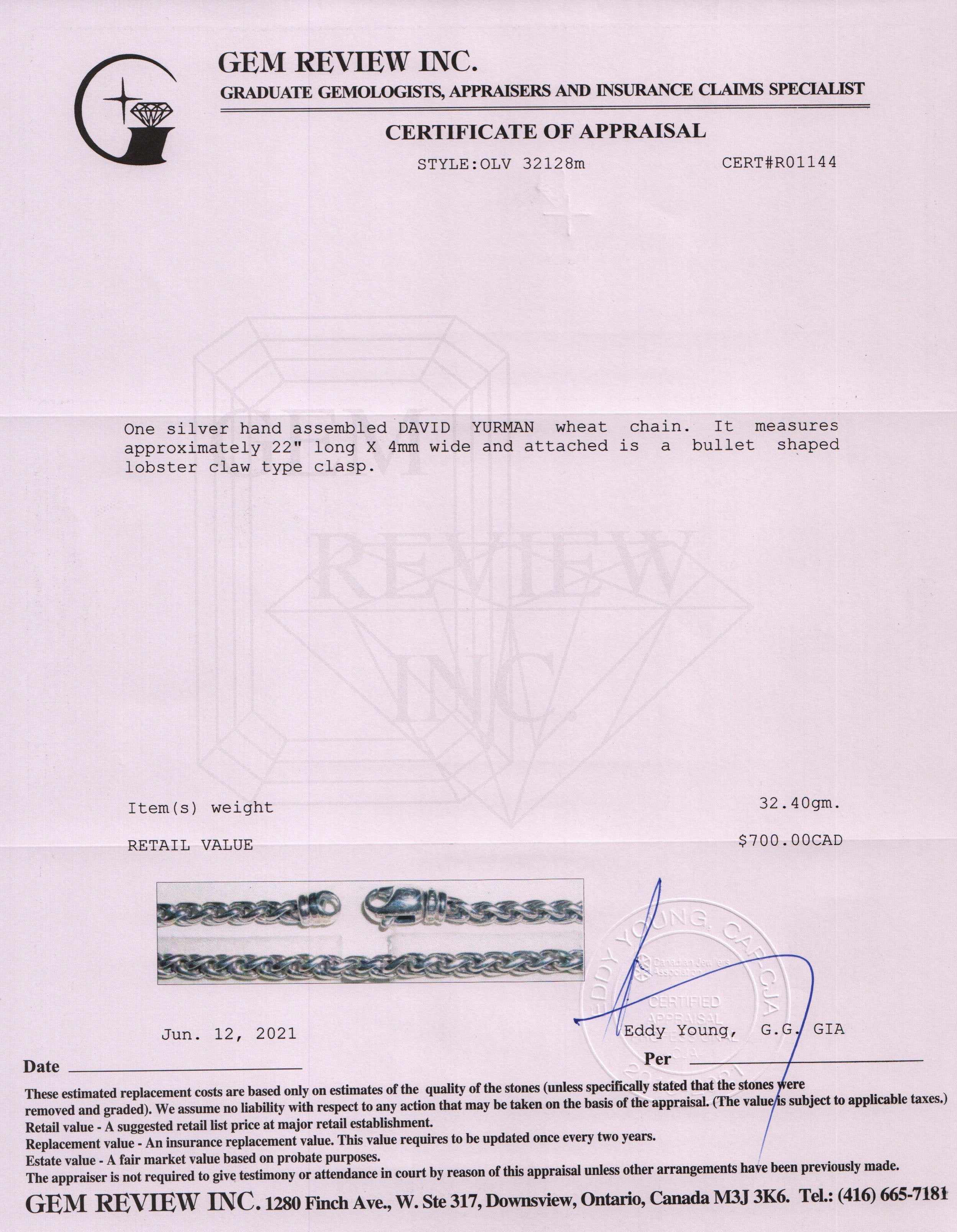 David Yurman 4 mm Wheat Chain Necklace