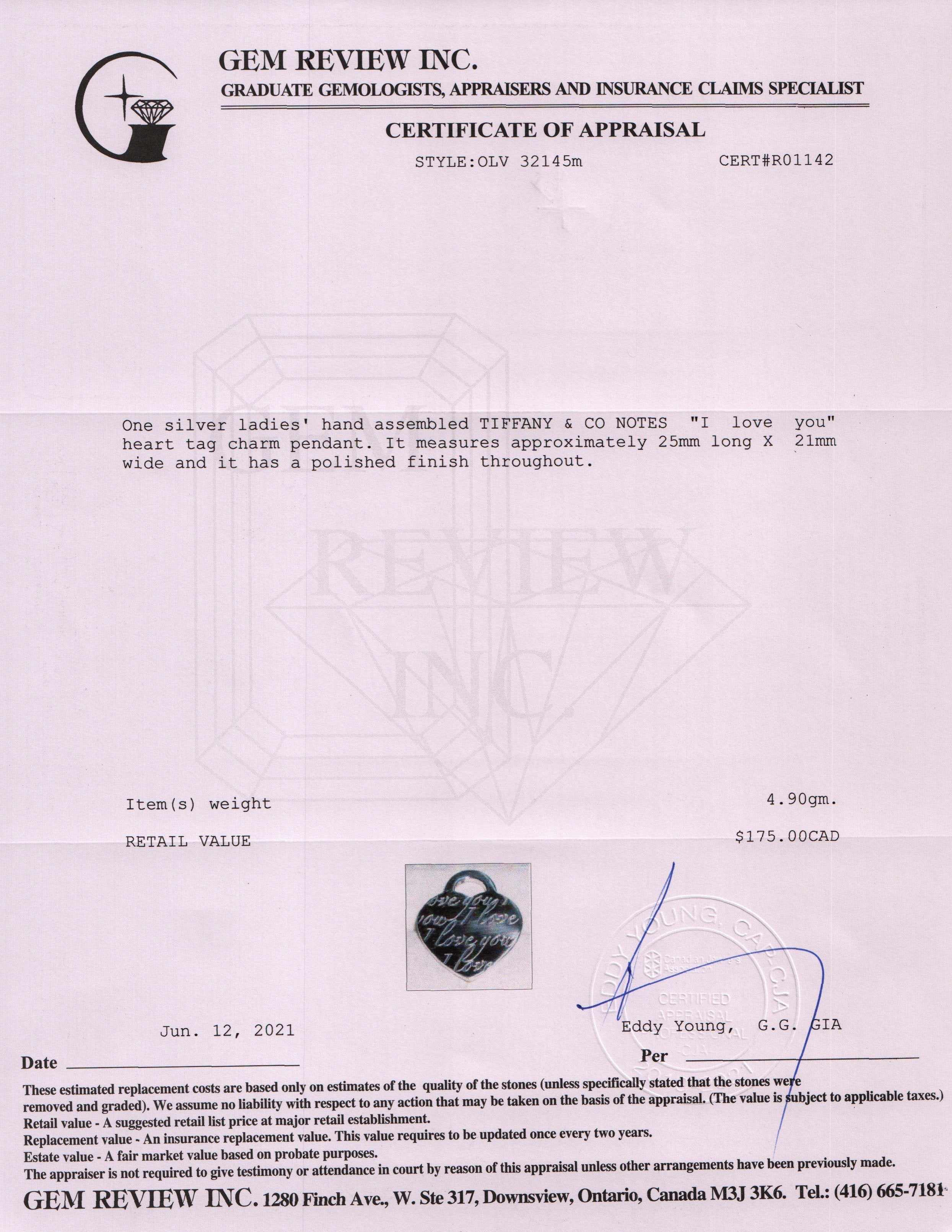 Tiffany & Co. Notes "I Love You' Heart Tag Charm