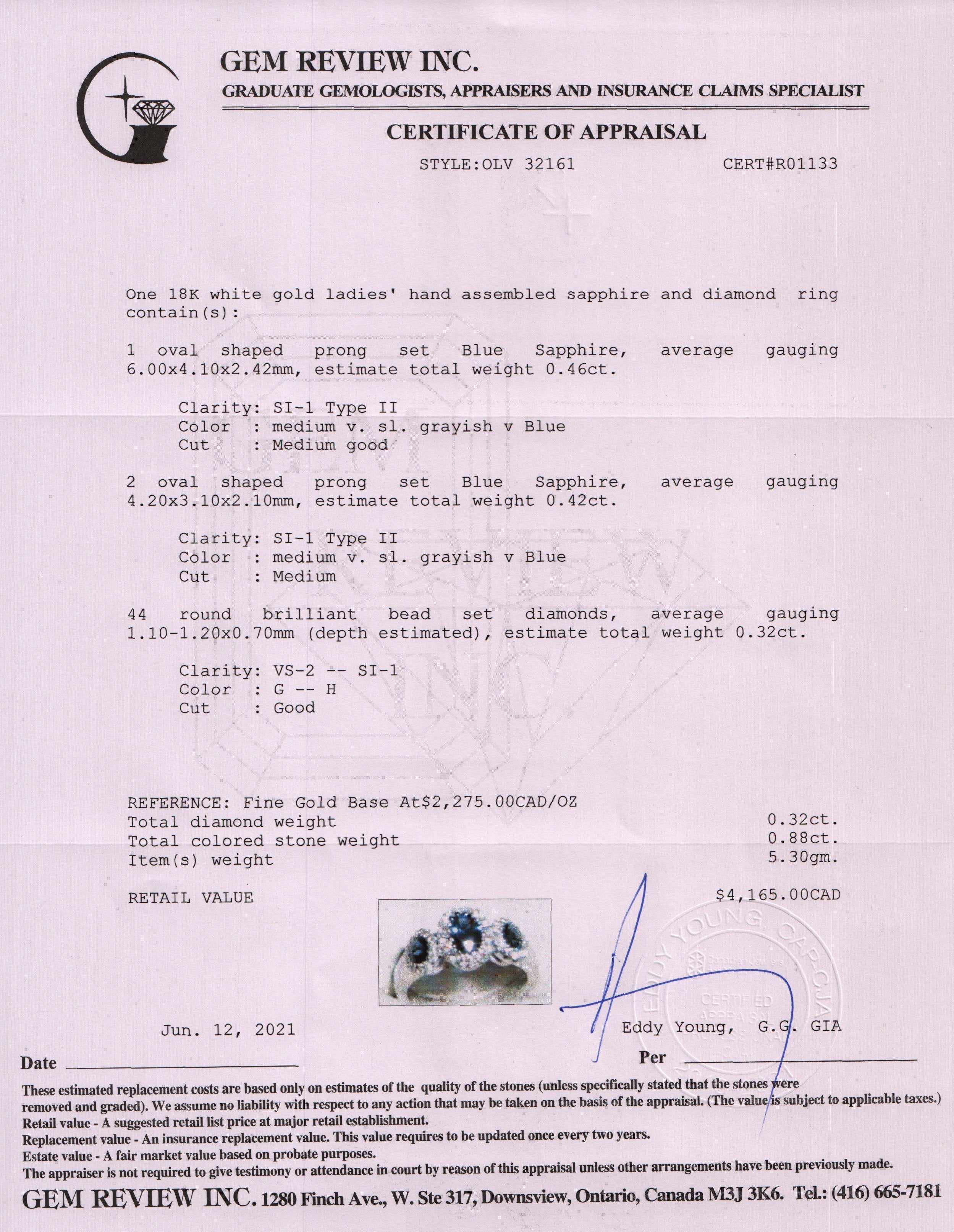 Blue Sapphire and Diamond Ring