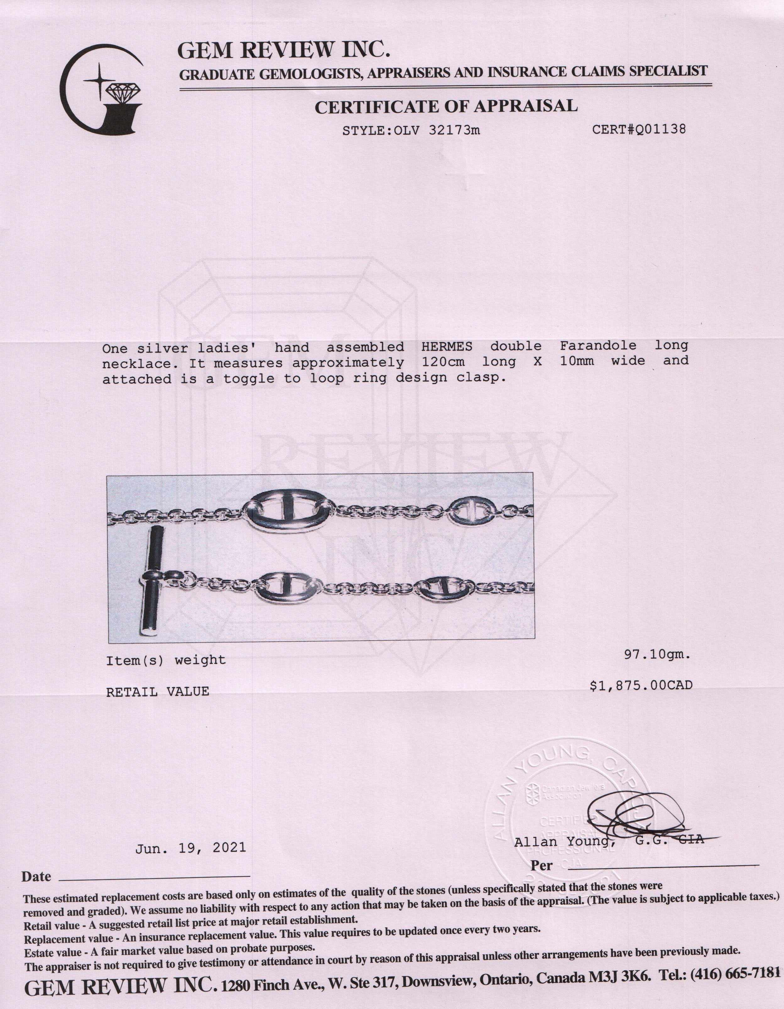 Hermes Sterling Silver Farandole Long Necklace