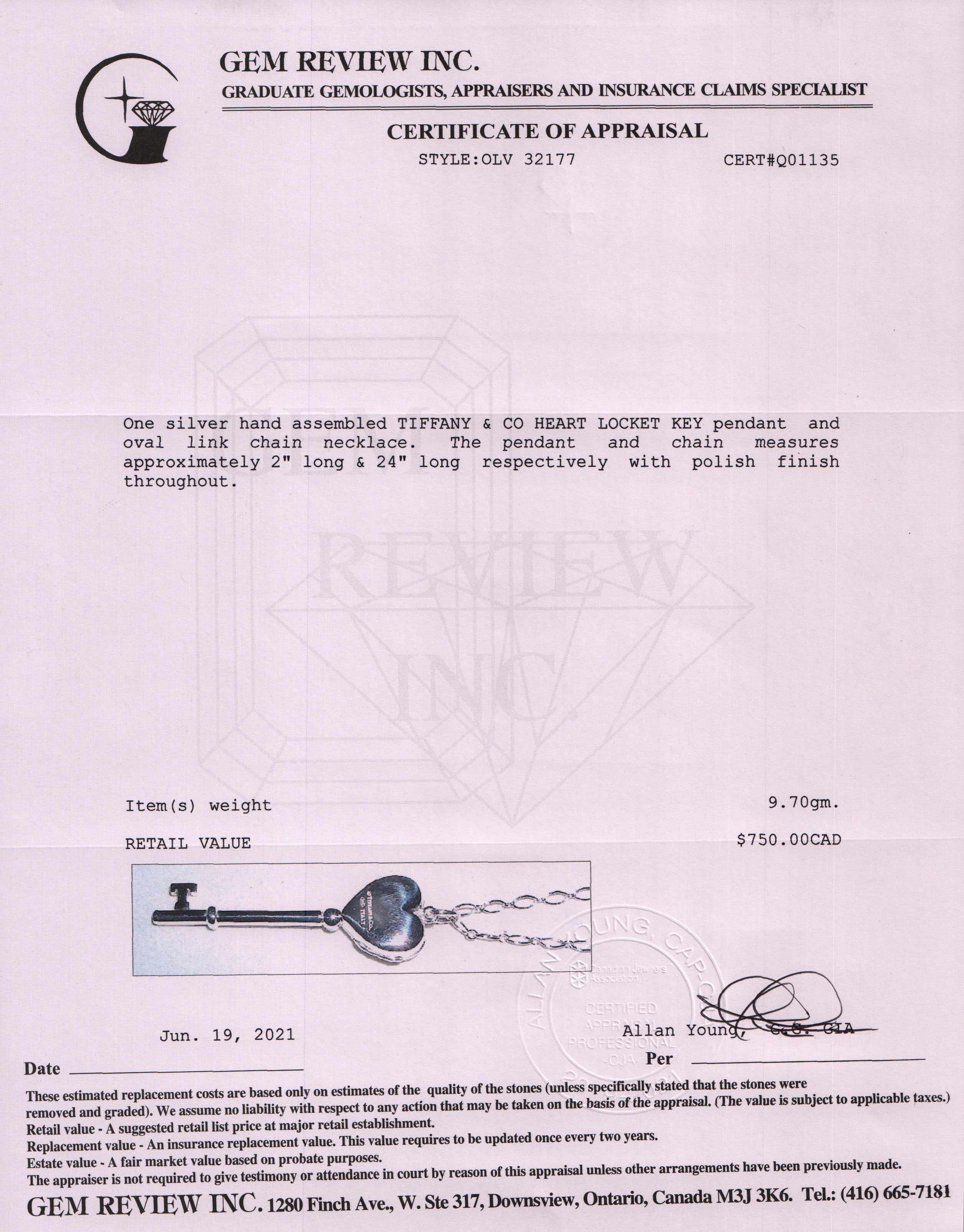 Tiffany & Co. Heart Locket Key Pendant Necklace