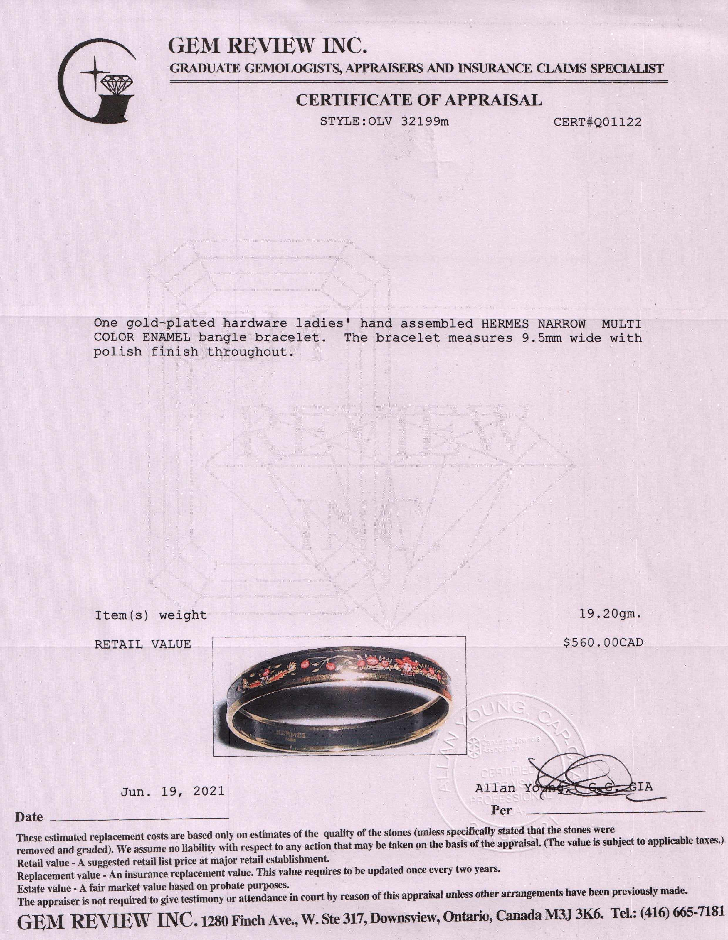 Hermes Narrow Enamel Bangle