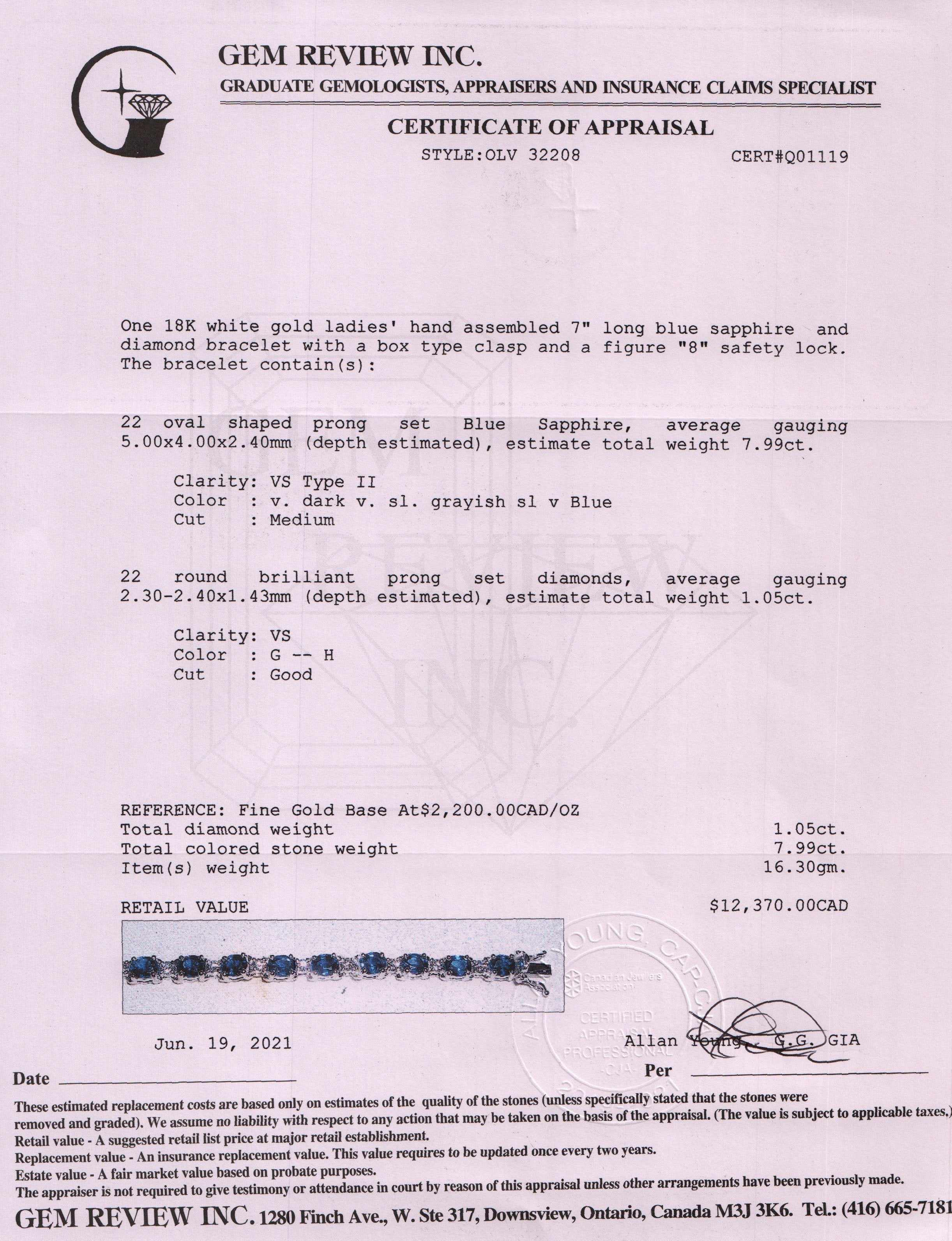 Blue Sapphire and Diamond Bracelet