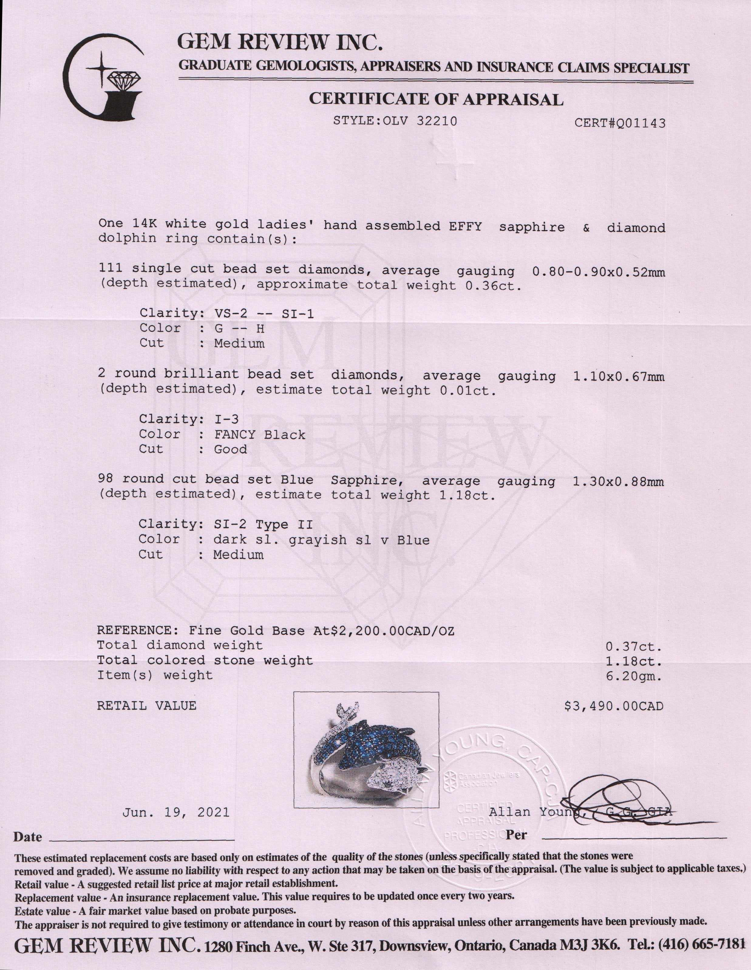 EFFY Seaside Blue Sapphire & Diamond Dolphin Ring