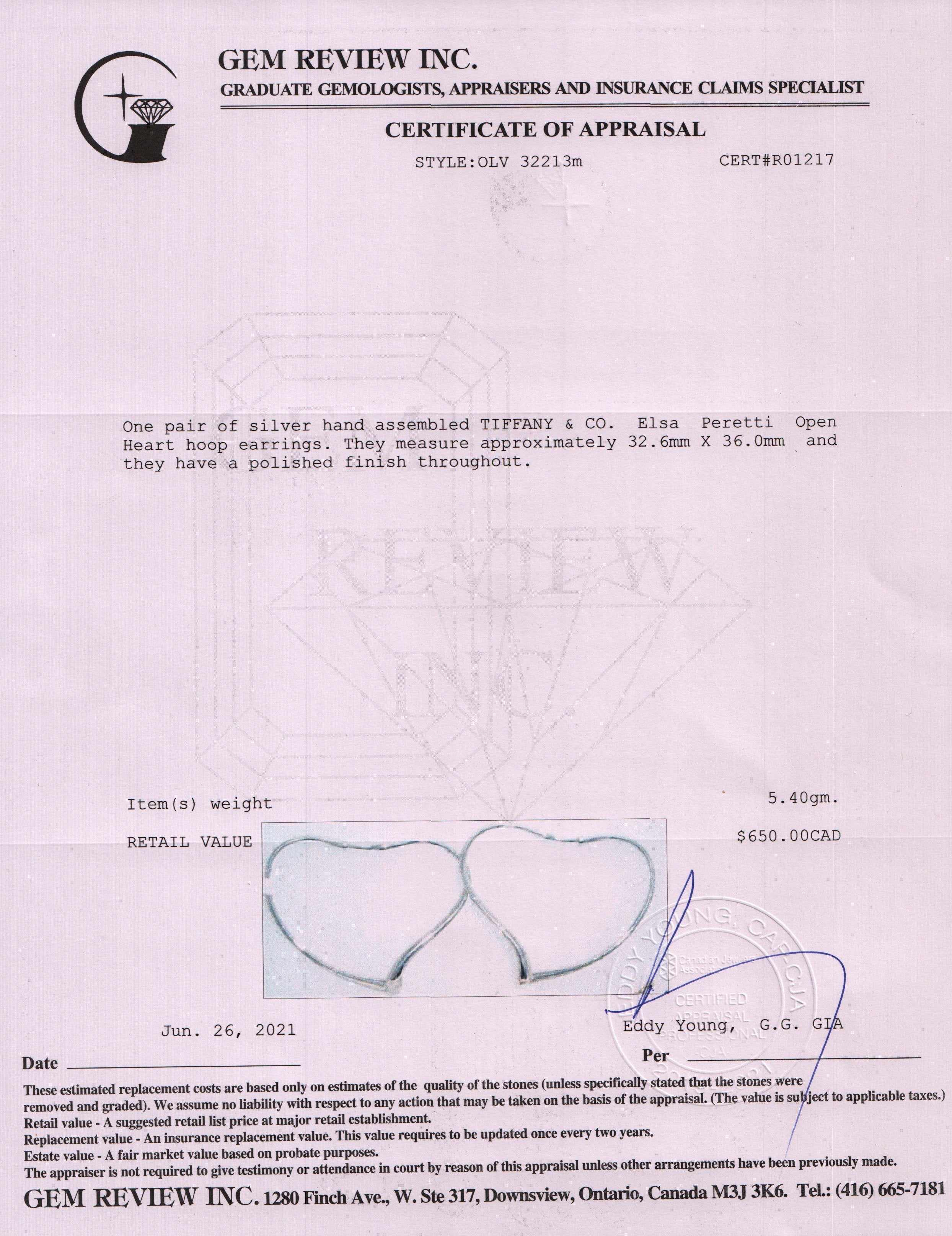 Tiffany & Co. Elsa Peretti Open Heart Hoop Earrings