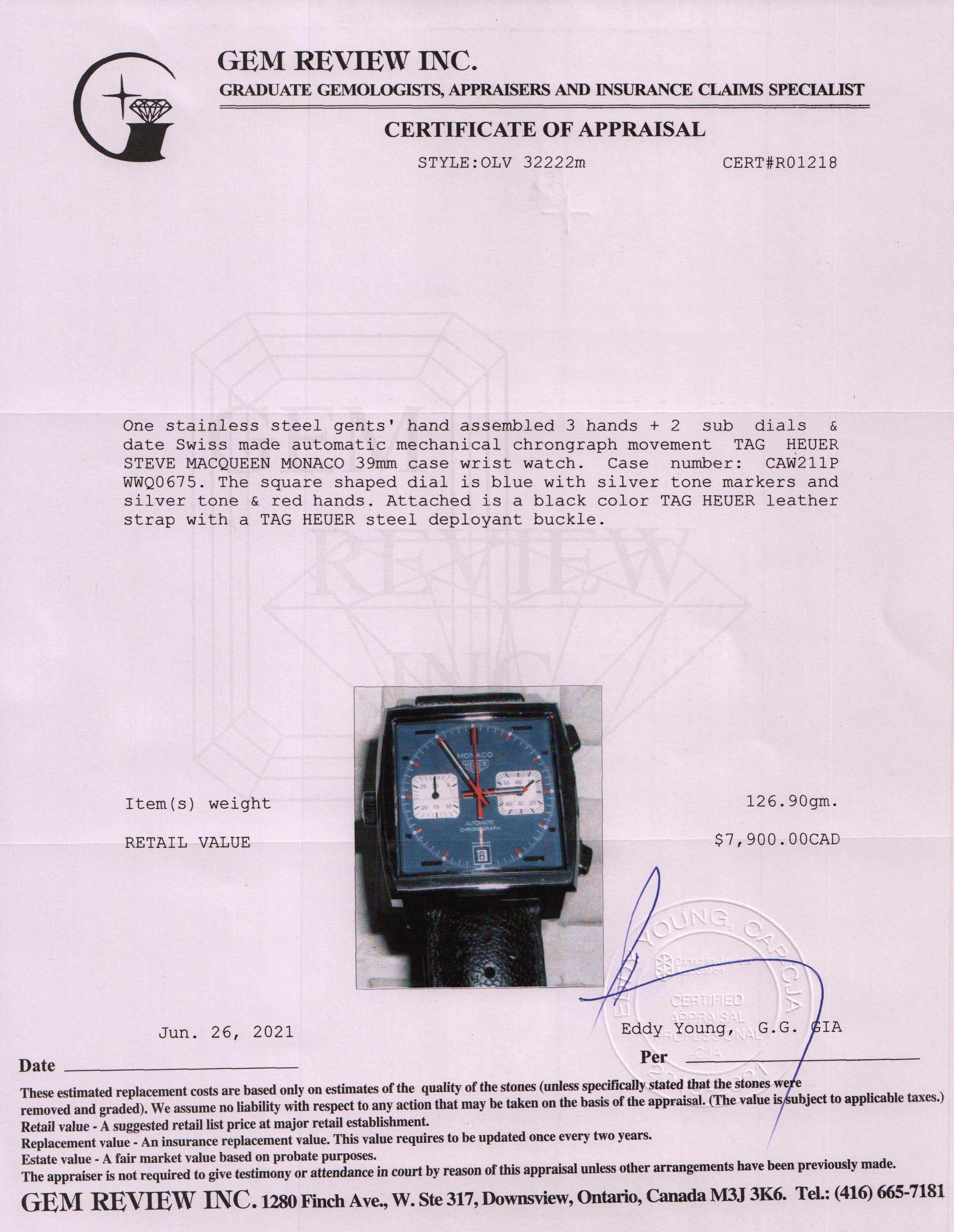 Tag Heuer Monaco Steve Mcqueen Automatic Chronograph Watch