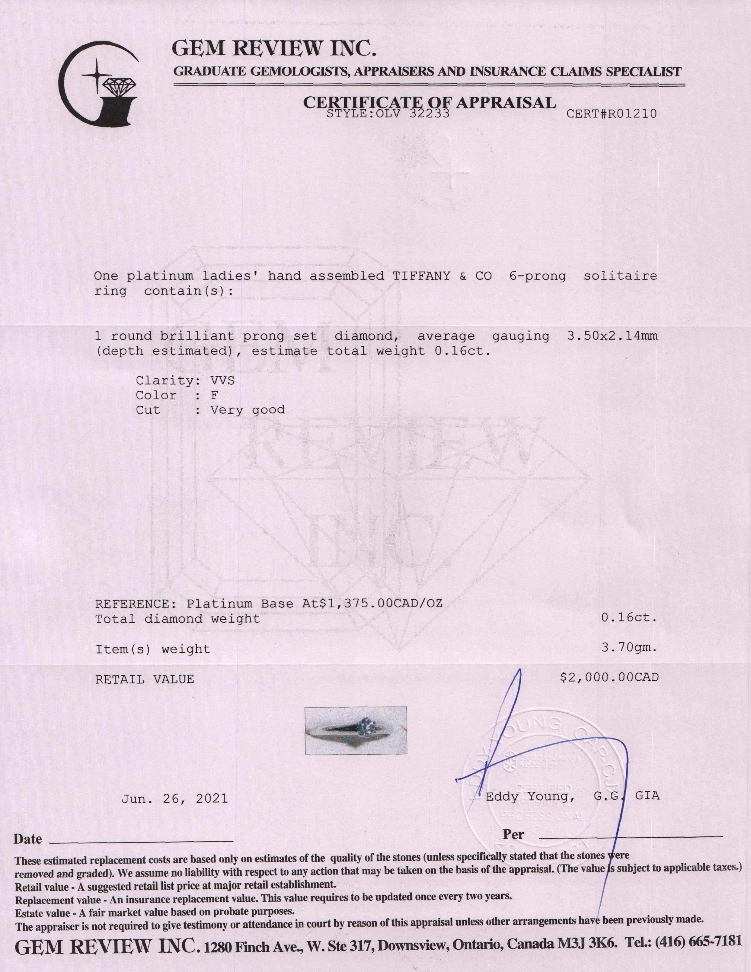 Tiffany & Co. Solitaire Diamond Engagement Ring