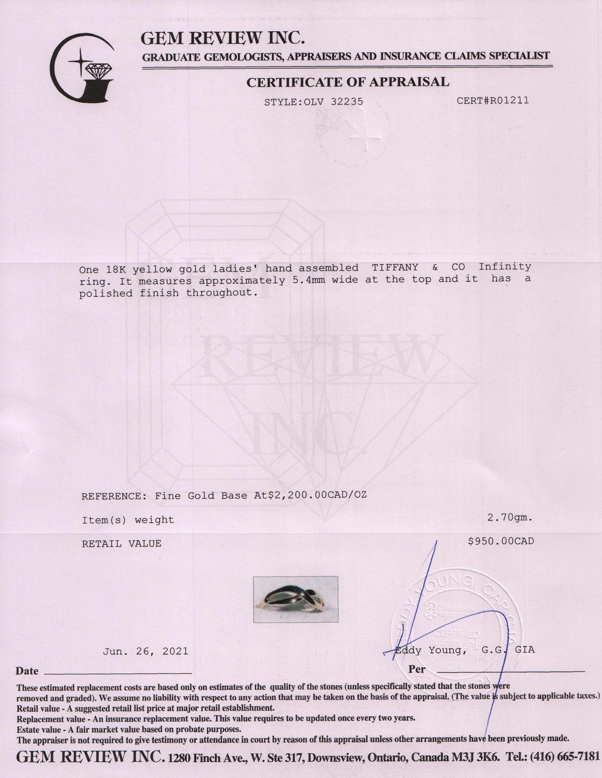 Tiffany & Co. 18K Gold Infinity Ring