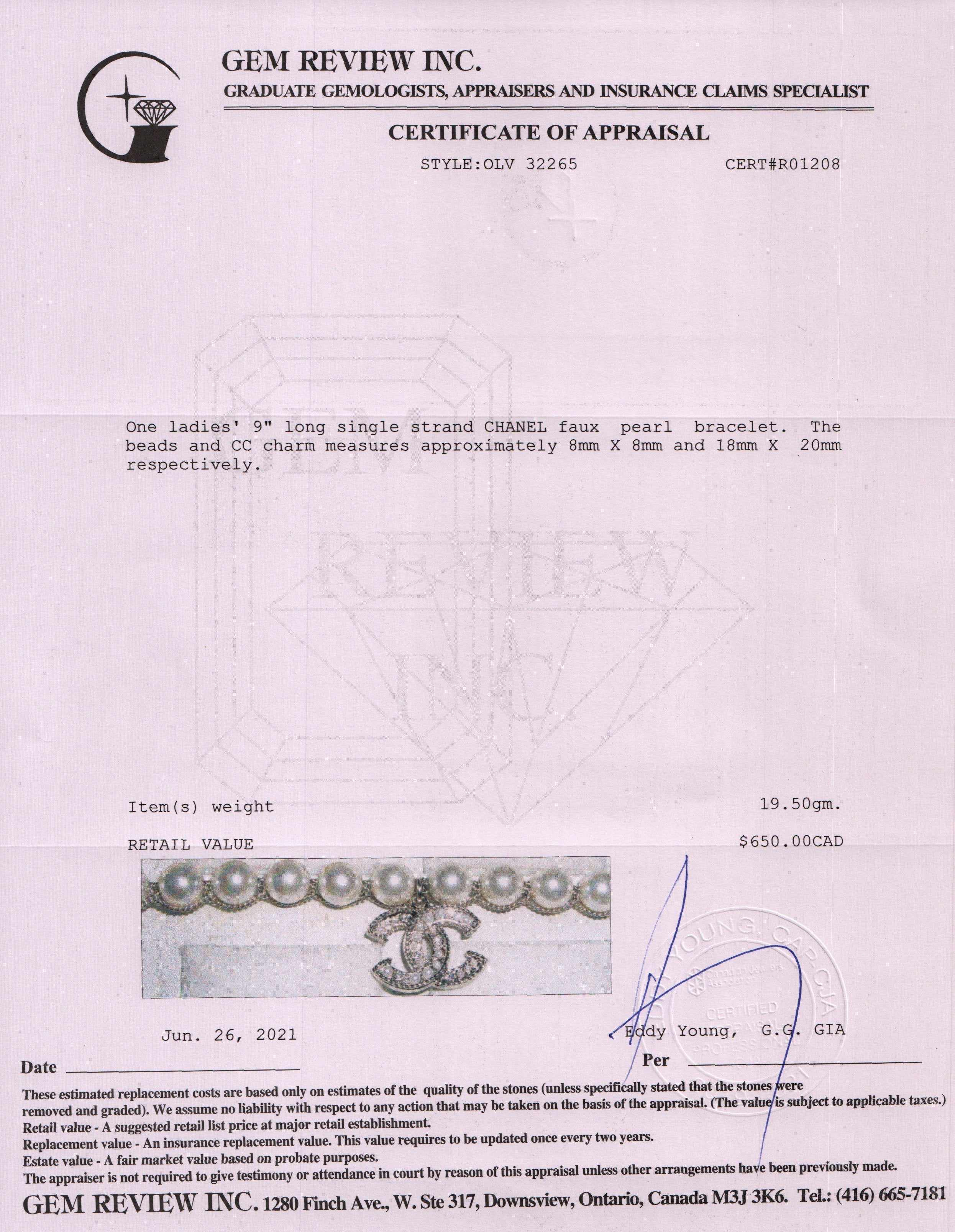 Chanel Faux Pearl CC Bracelet