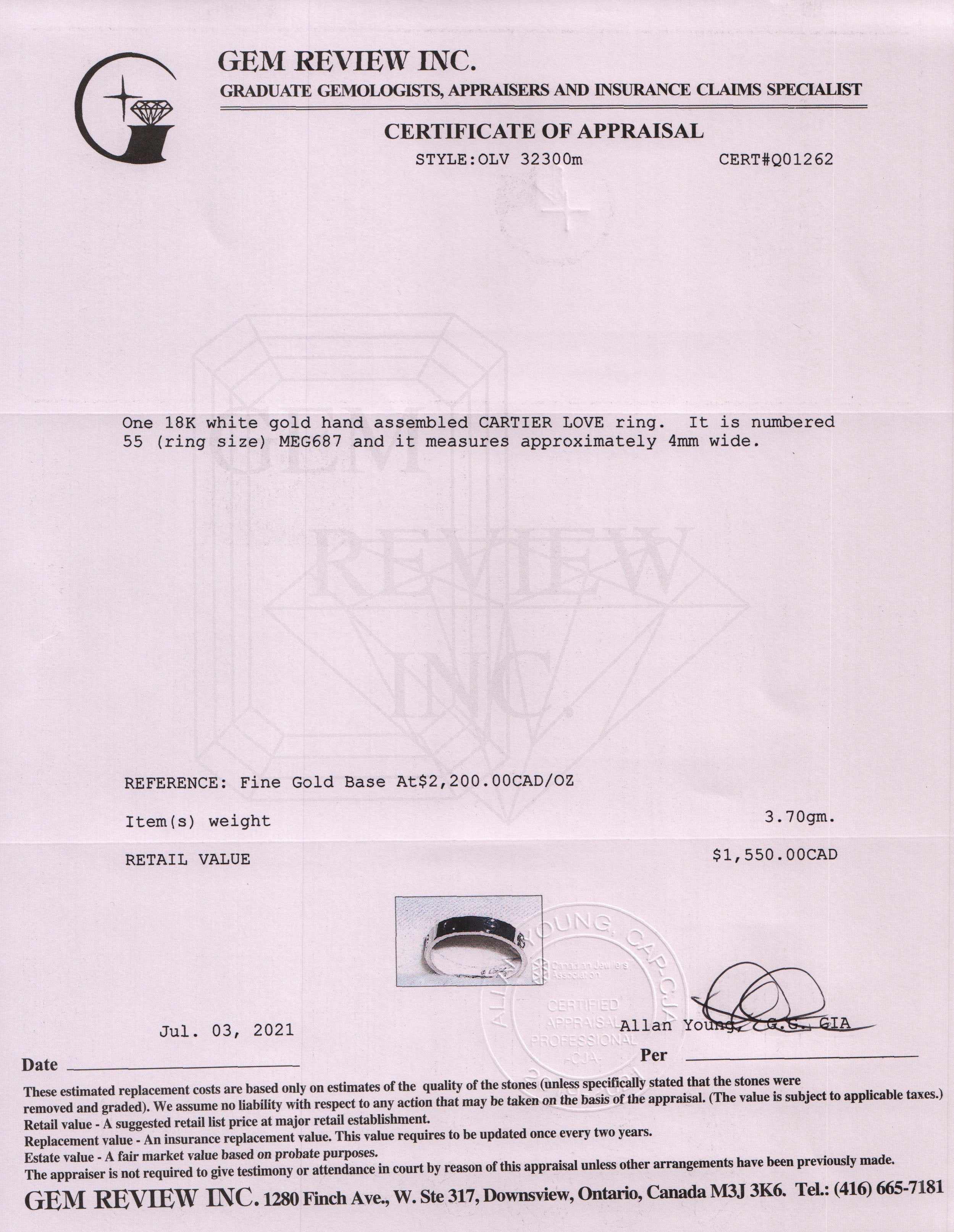 Cartier 18k White Gold Love Wedding Band Ring w/ Box