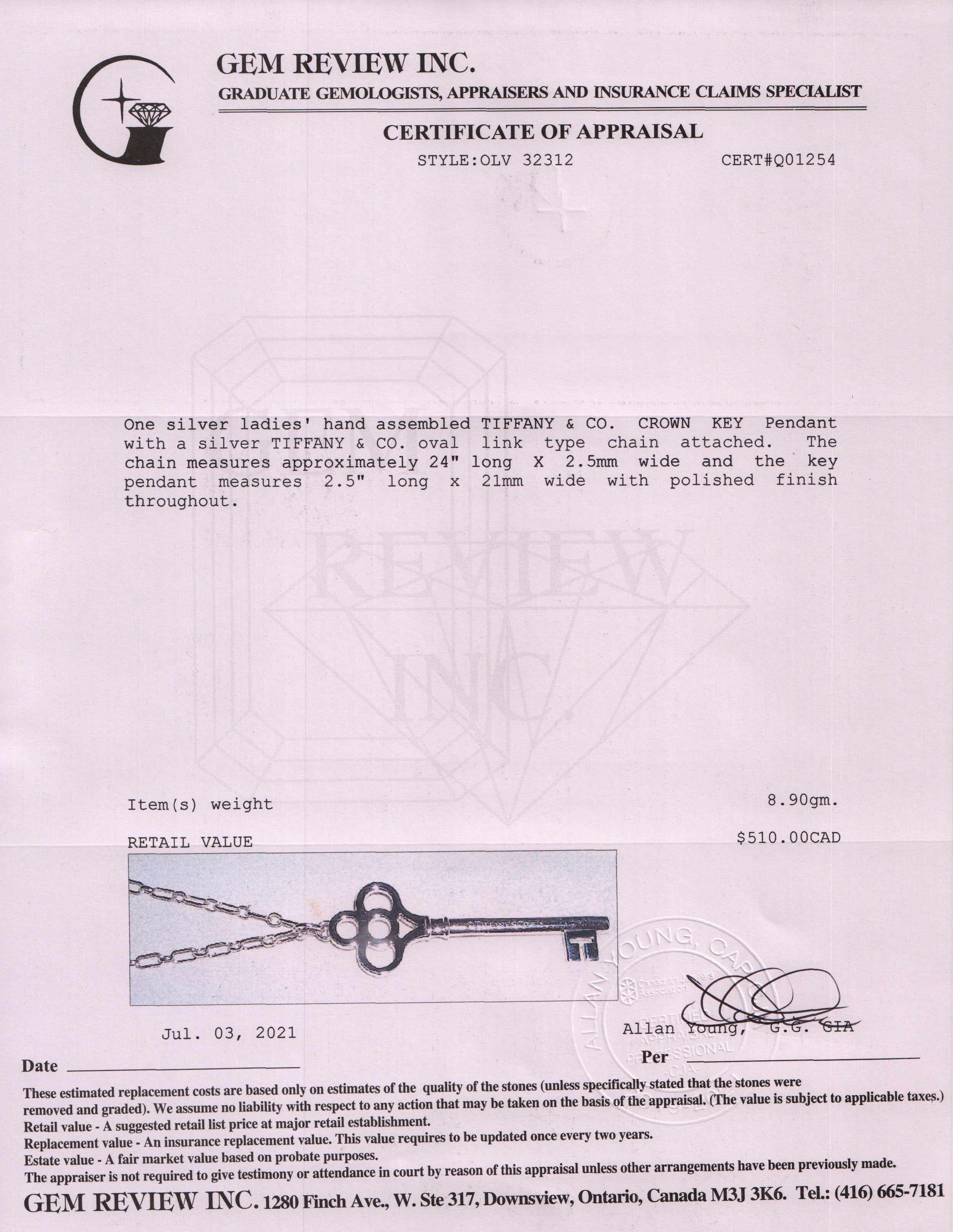 Tiffany & Co. Crown Key Pendant Necklace