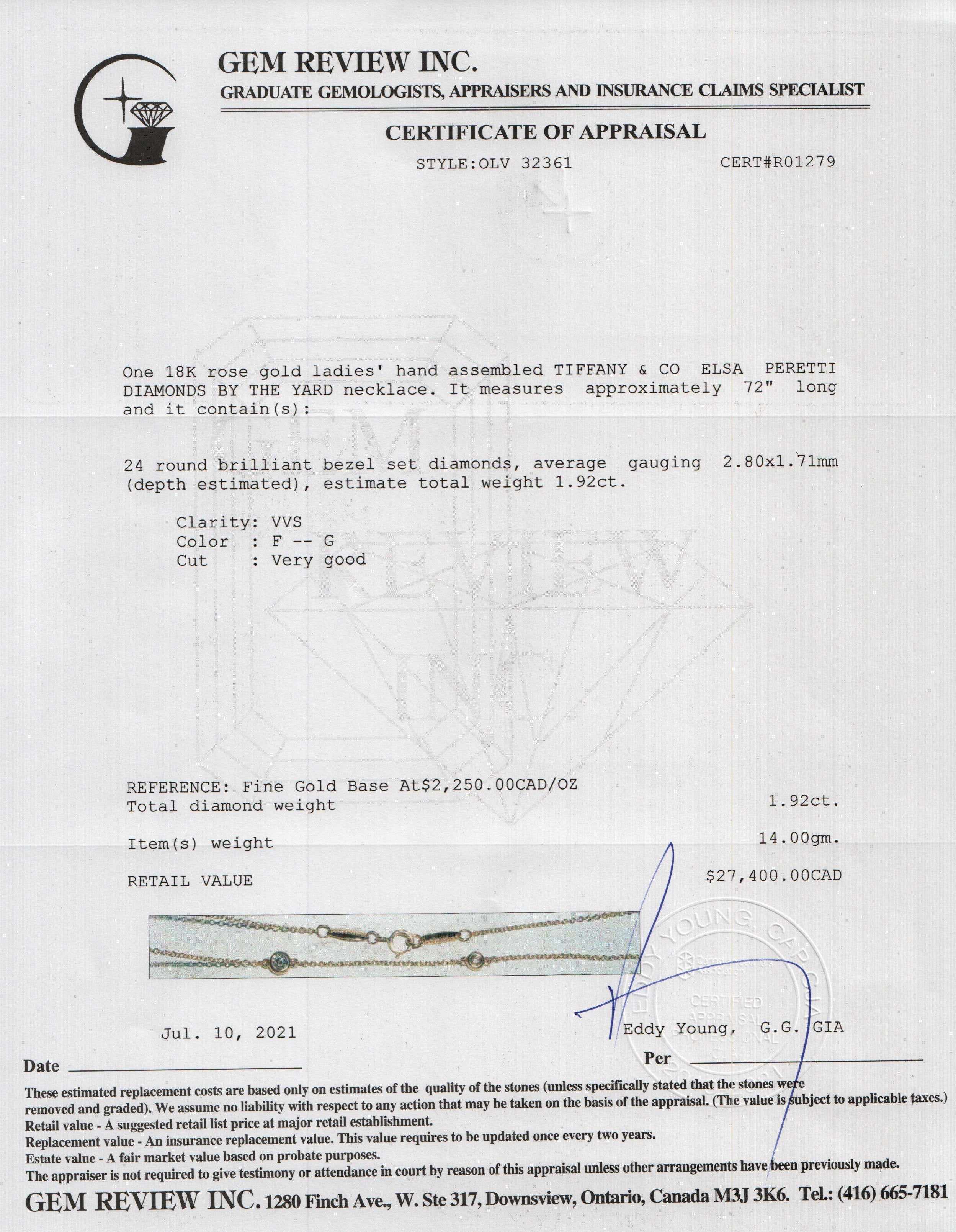 Tiffany & Co. Elsa Peretti 18k Rose Gold Diamonds by the Yard Sprinkle Necklace