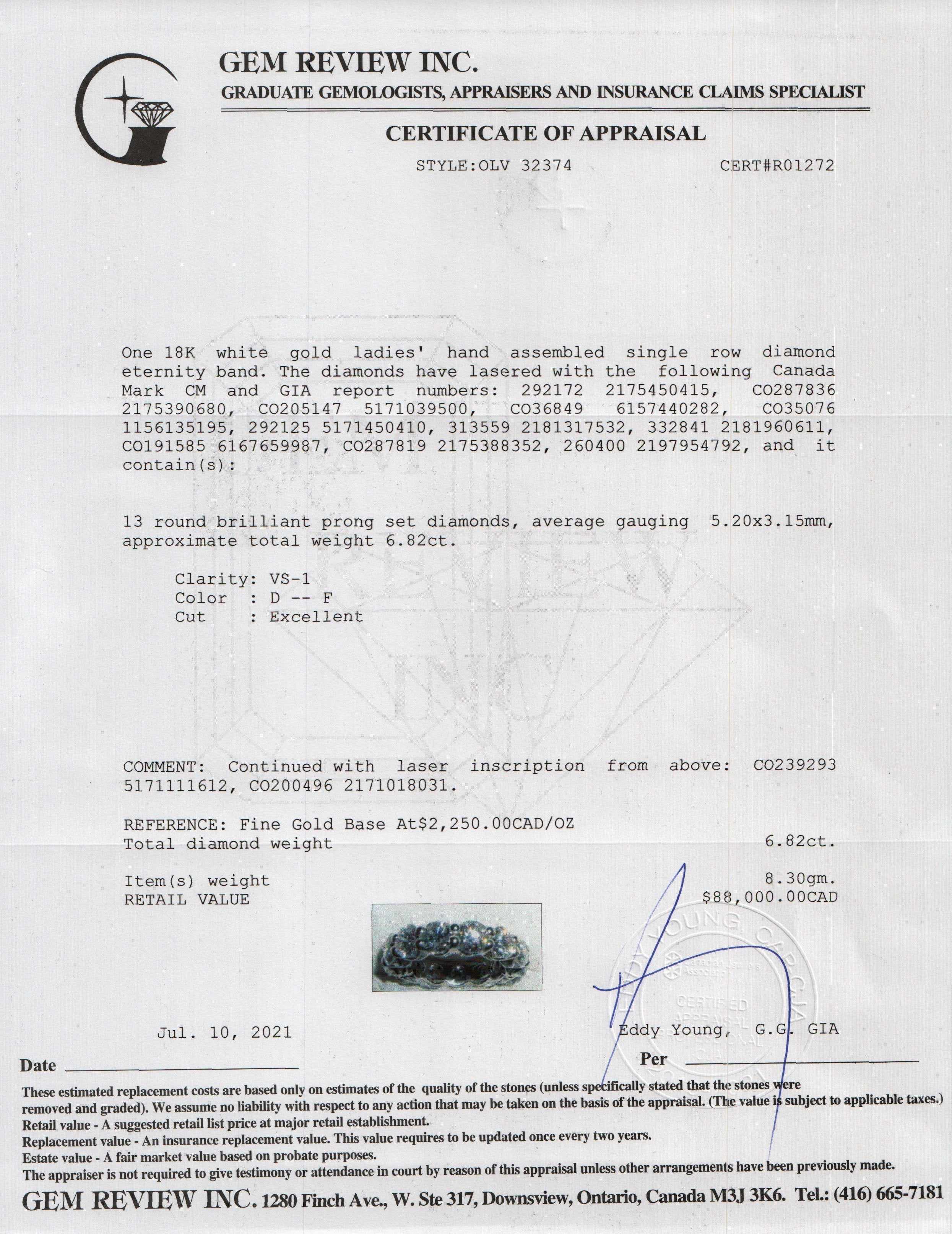 Diamond Eternity Band Ring w/ GIA Certificates