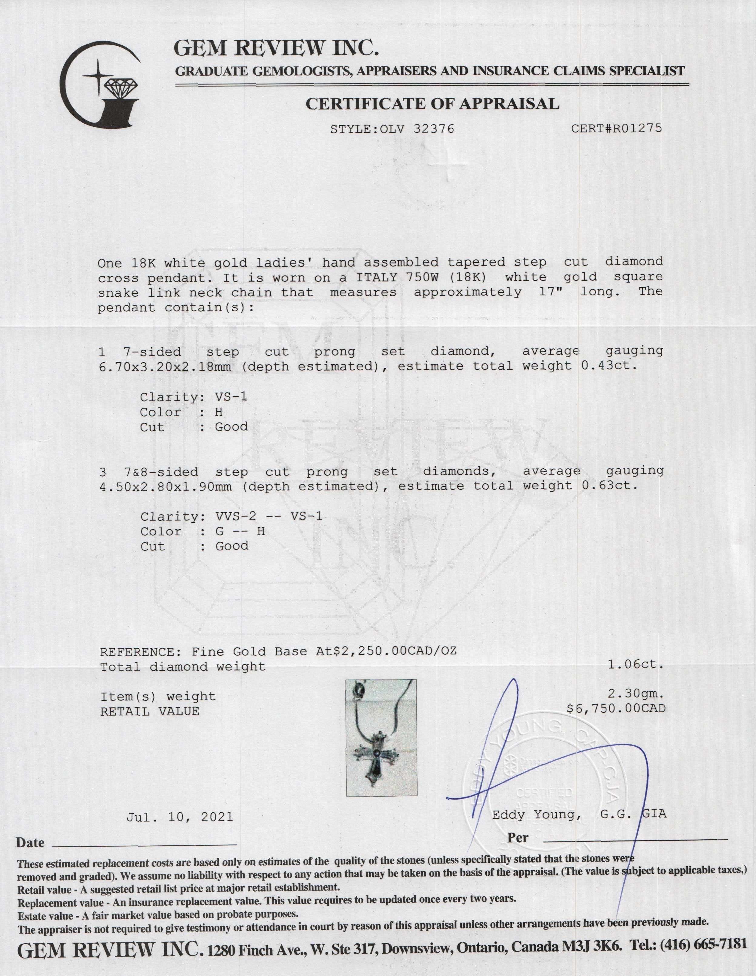 18k White Gold & Diamond Cross Pendant Necklace