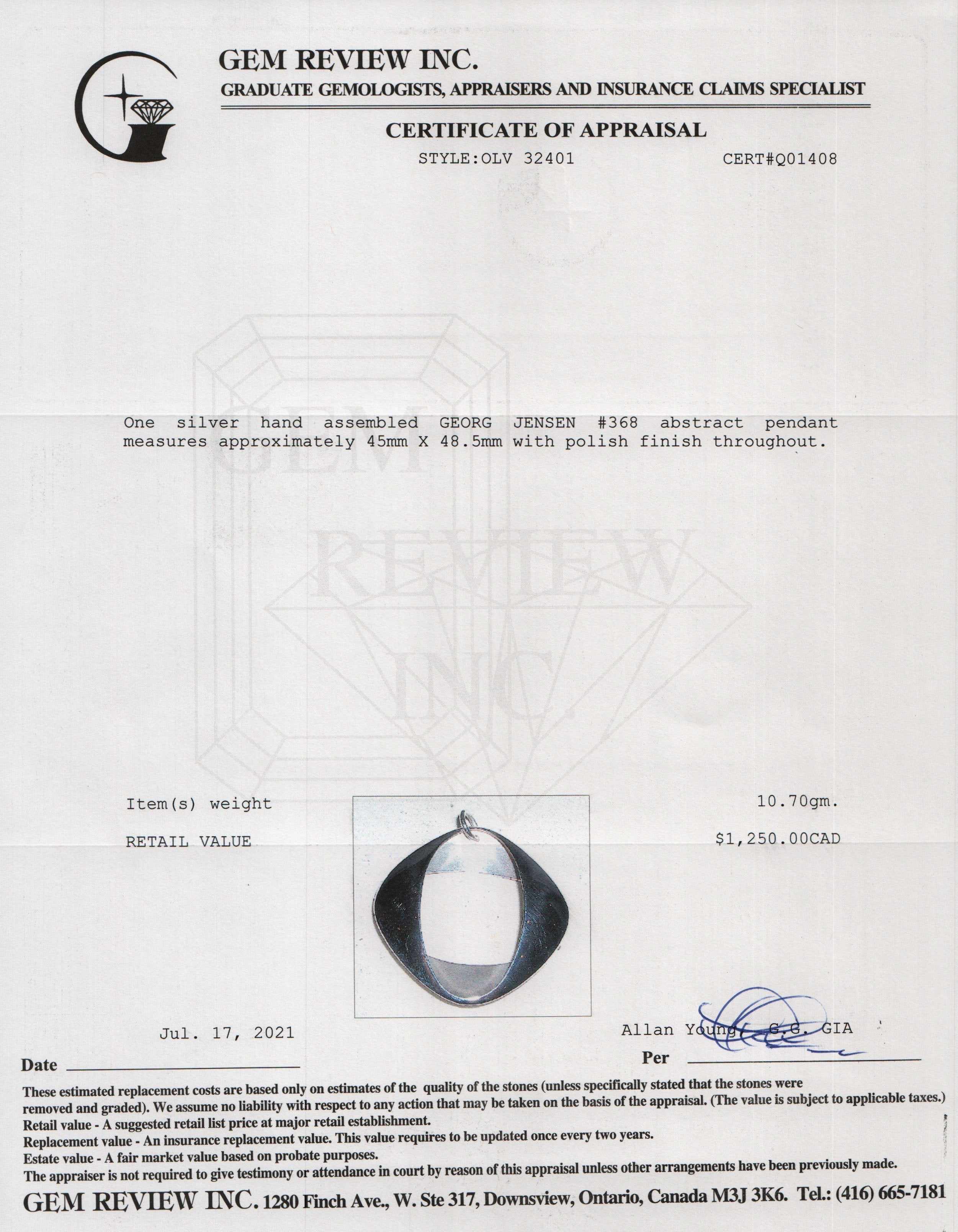 Georg Jensen #368 Abstract Pendant