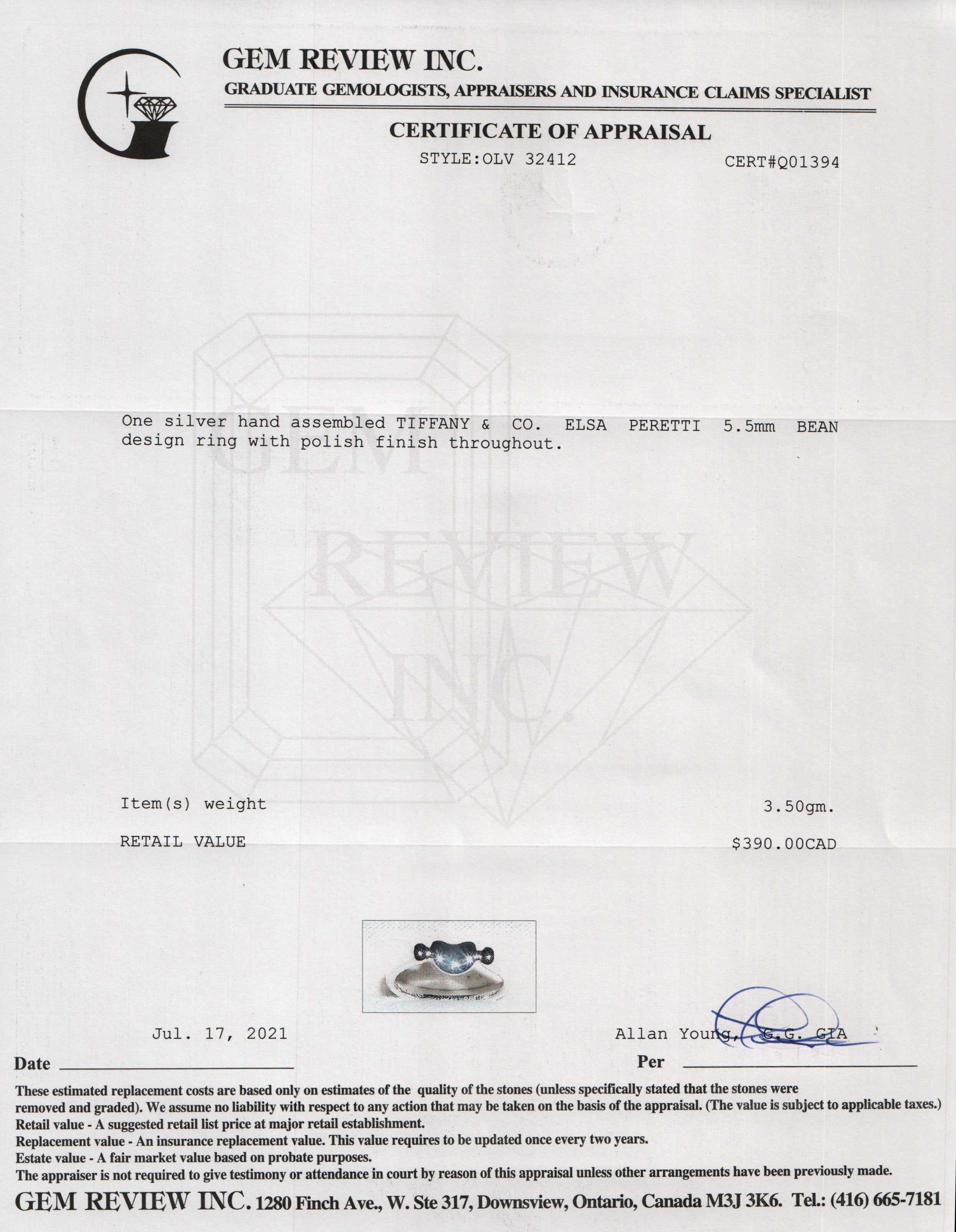 Tiffany & Co. Elsa Peretti Bean Design Ring