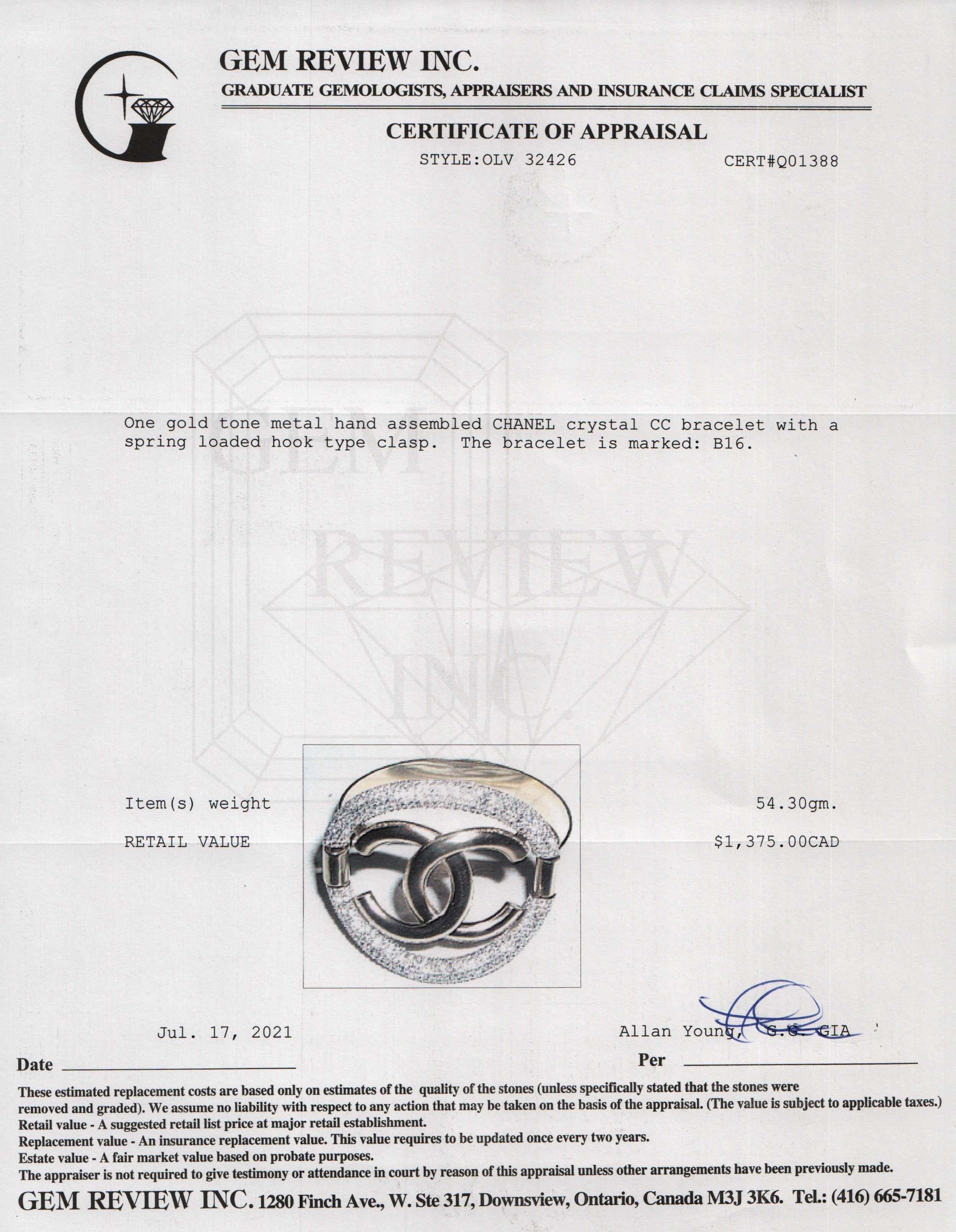 Chanel Crystal CC Bracelet w/ Box