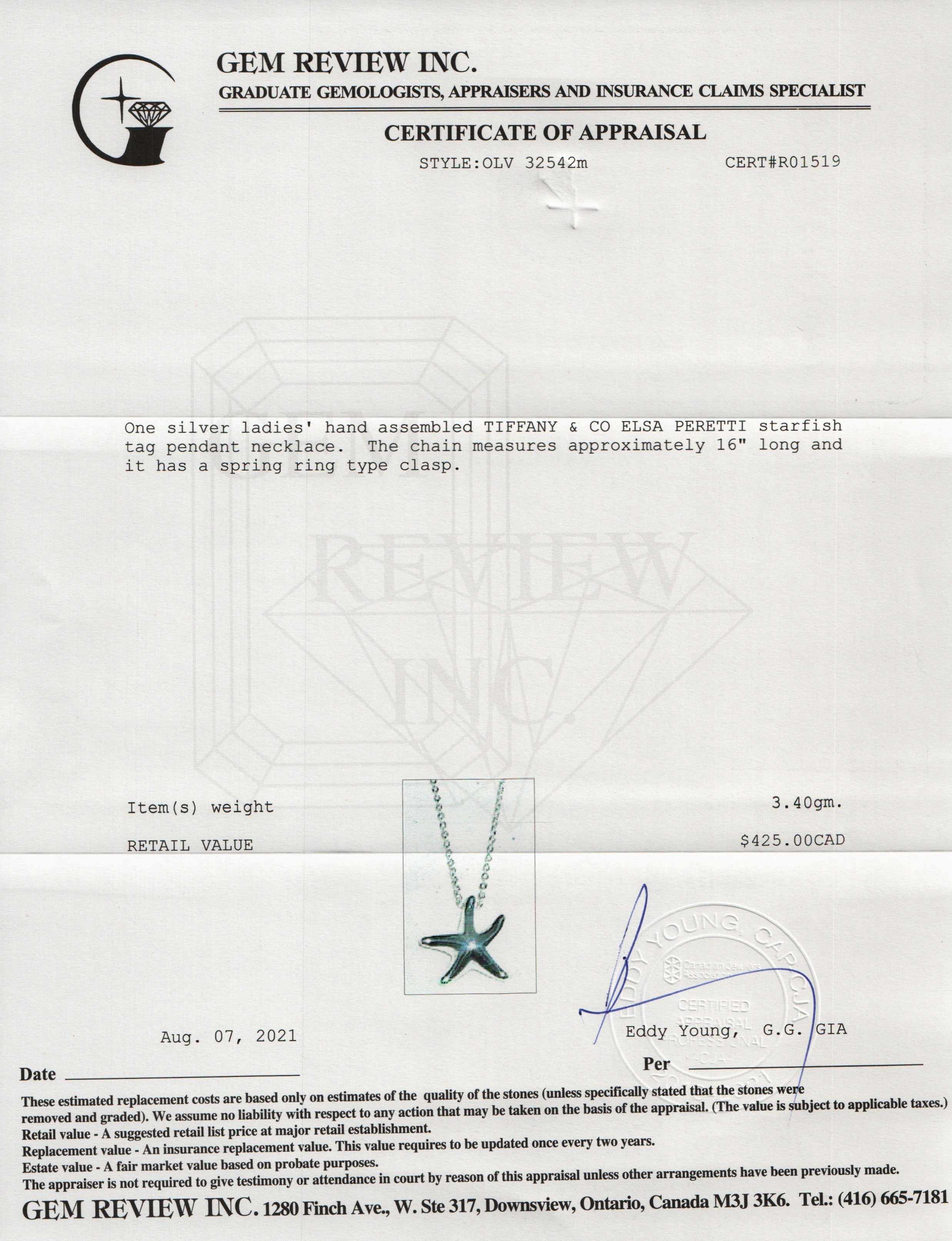 Tiffany & Co. Elsa Peretti Starfish Pendant Necklace