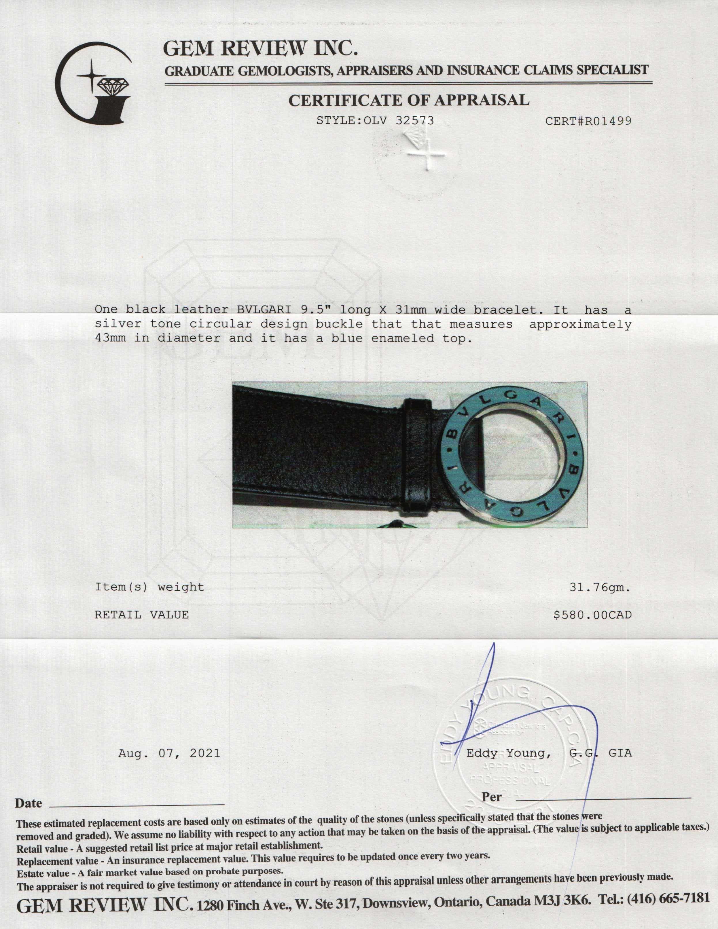 BVLGARI BVLGARI Wide Leather Bracelet w/ Certificate
