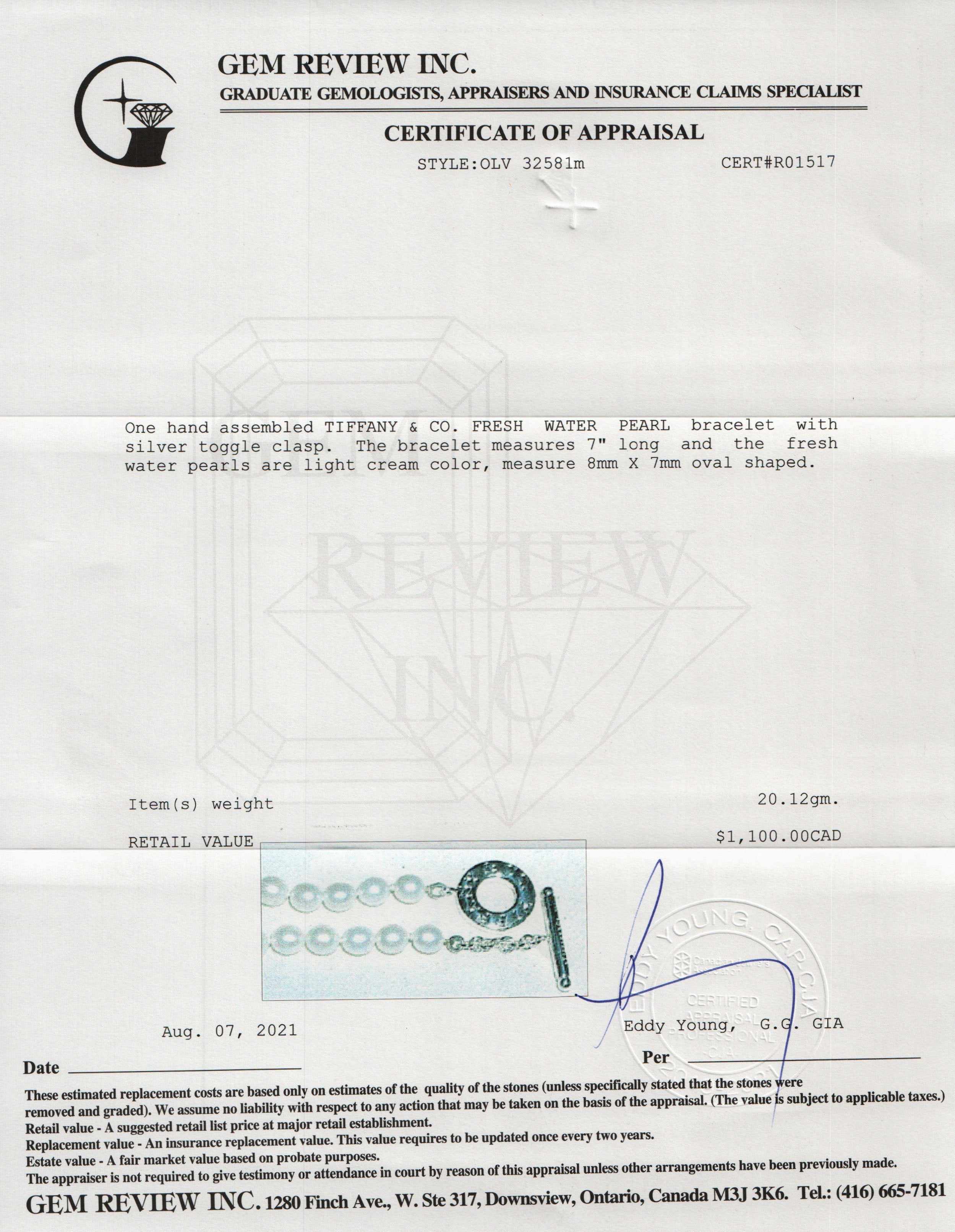 Tiffany & Co. Pearl Toggle Bracelet