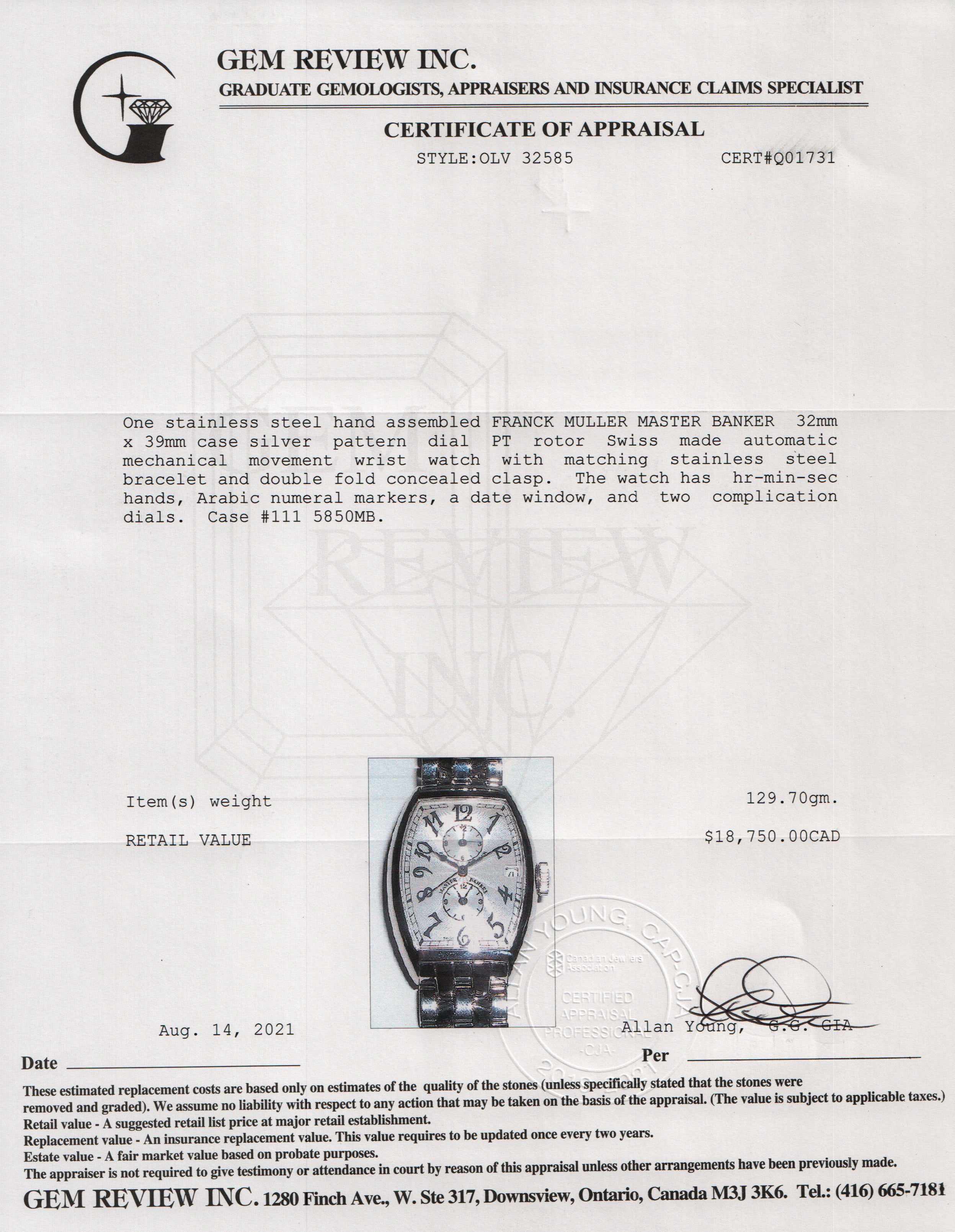 Frank Muller Master Banker Watch w/ Box