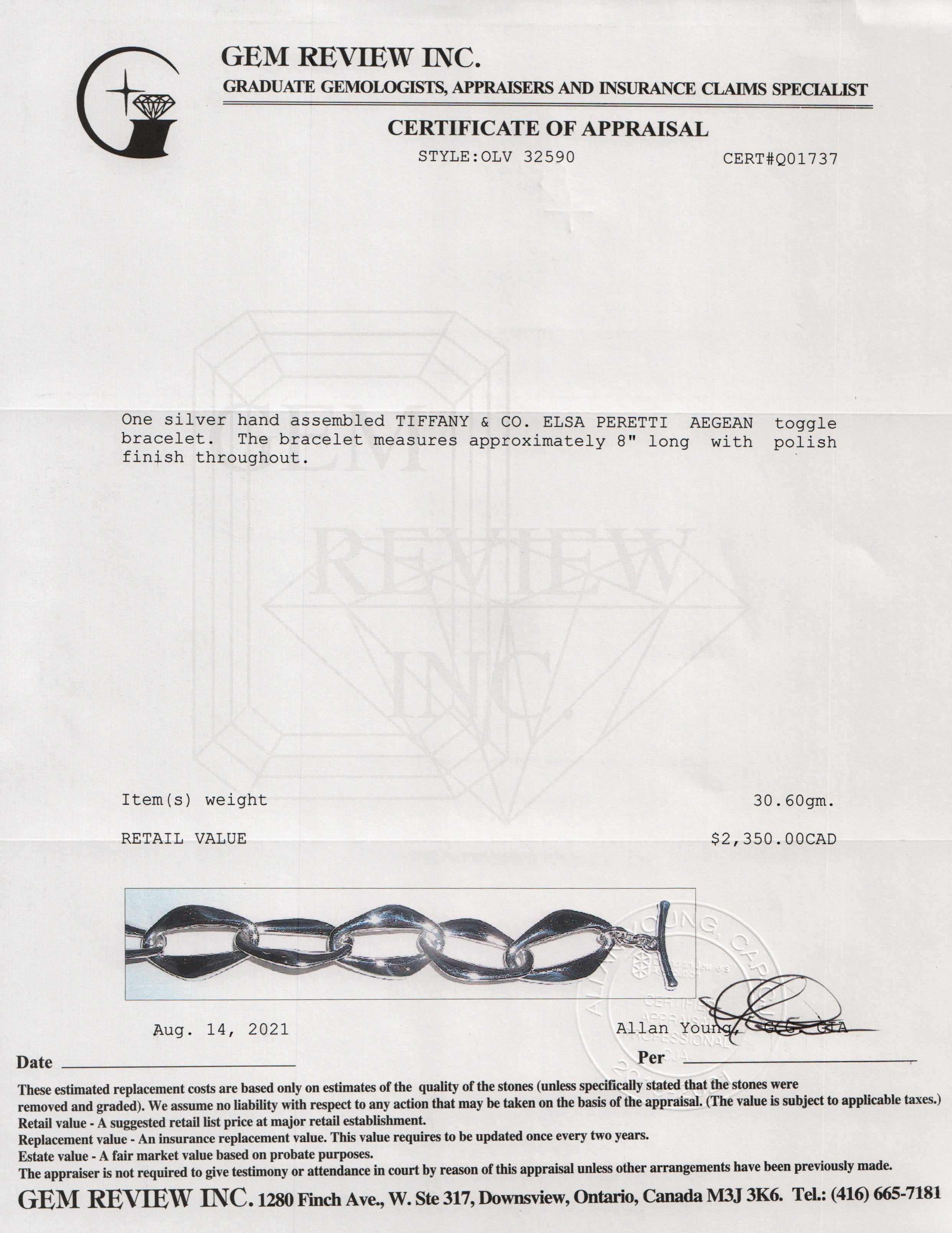 Tiffany & Co. Elsa Peretti Aegean Toggle Bracelet