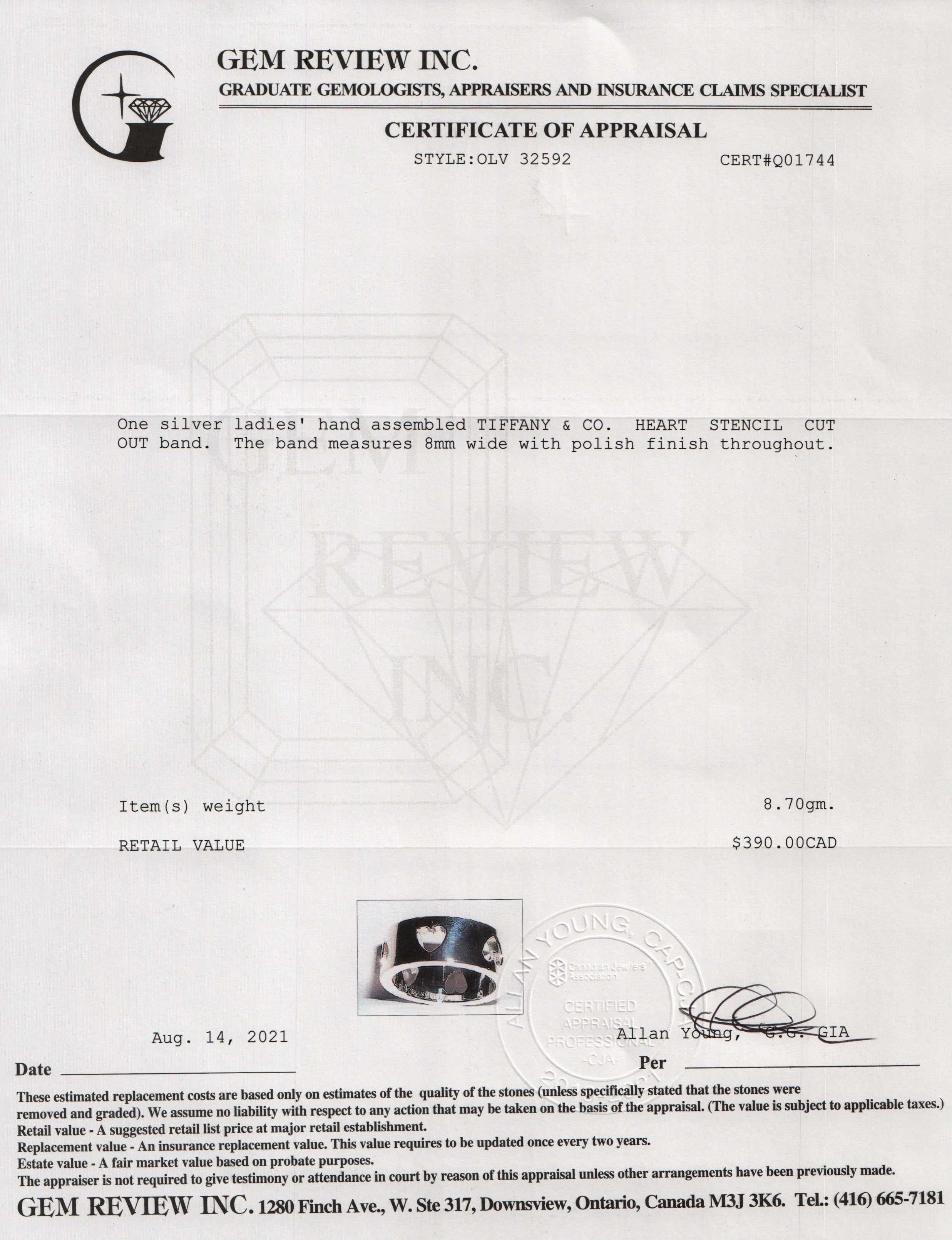 Tiffany & Co. Heart Stencil Cutout Band Ring