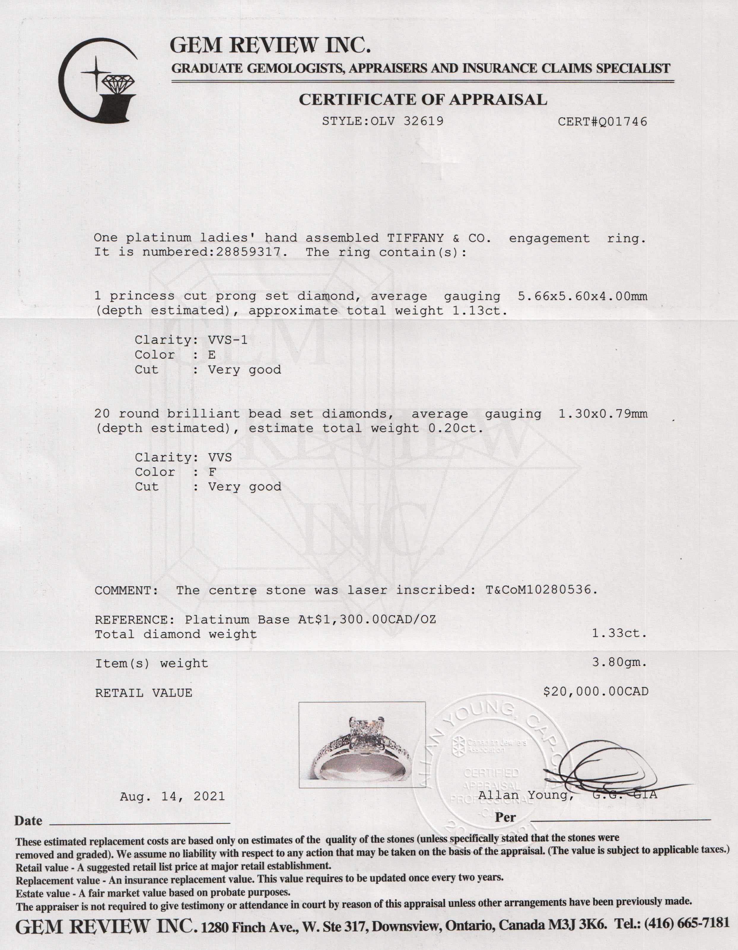 Tiffany & Co. Novo Princess Cut Diamond Engagement Ring