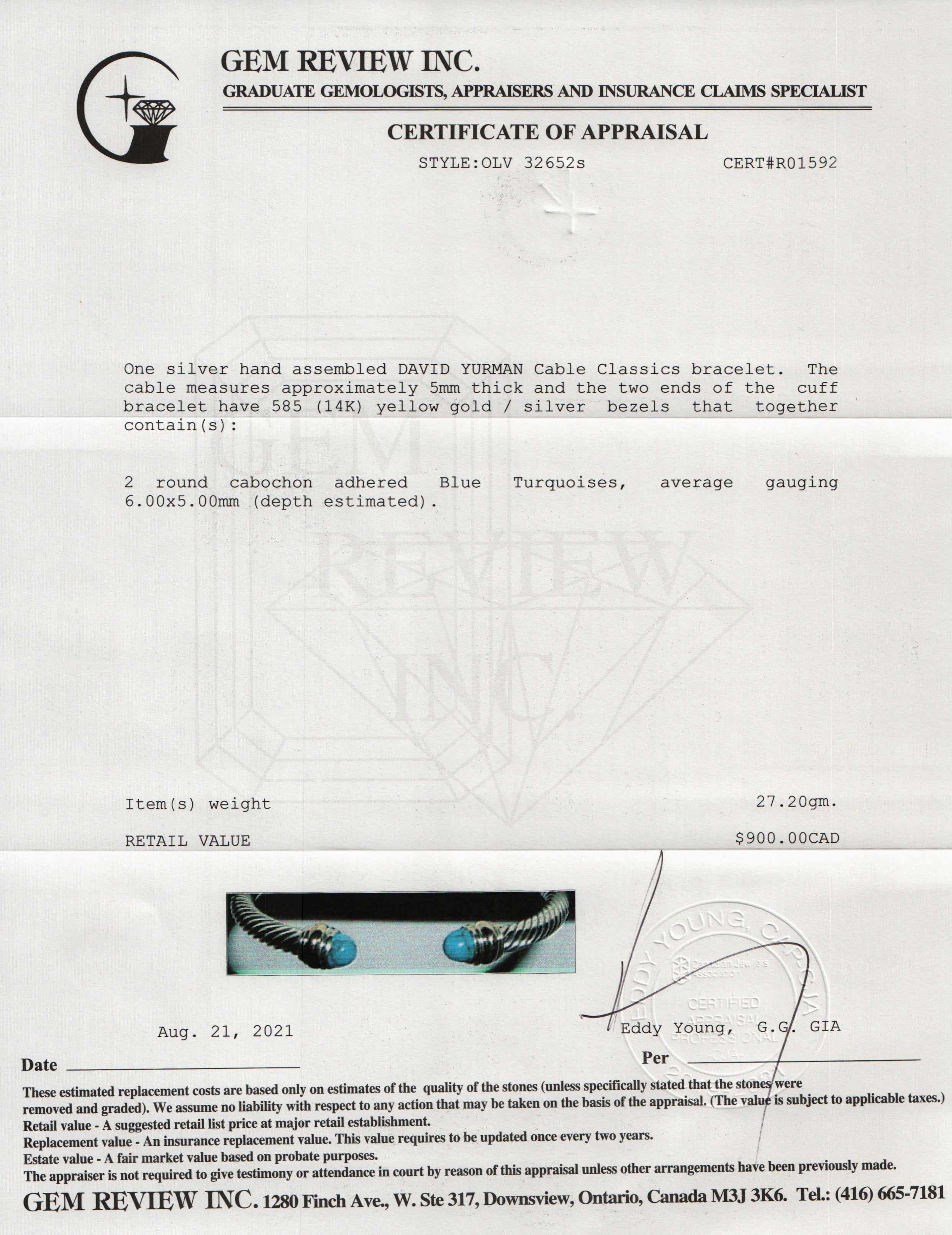 David Yurman Two-Tone Cable Classics Bracelet with Turquoise