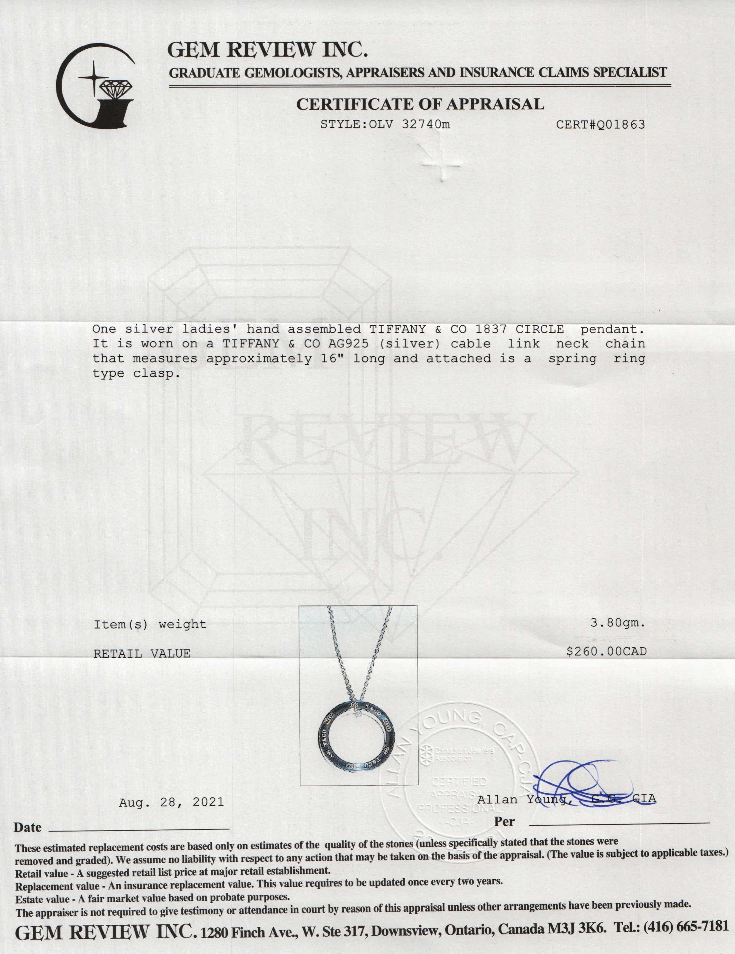 Tiffany & Co. 1837 Circle Pendant Necklace