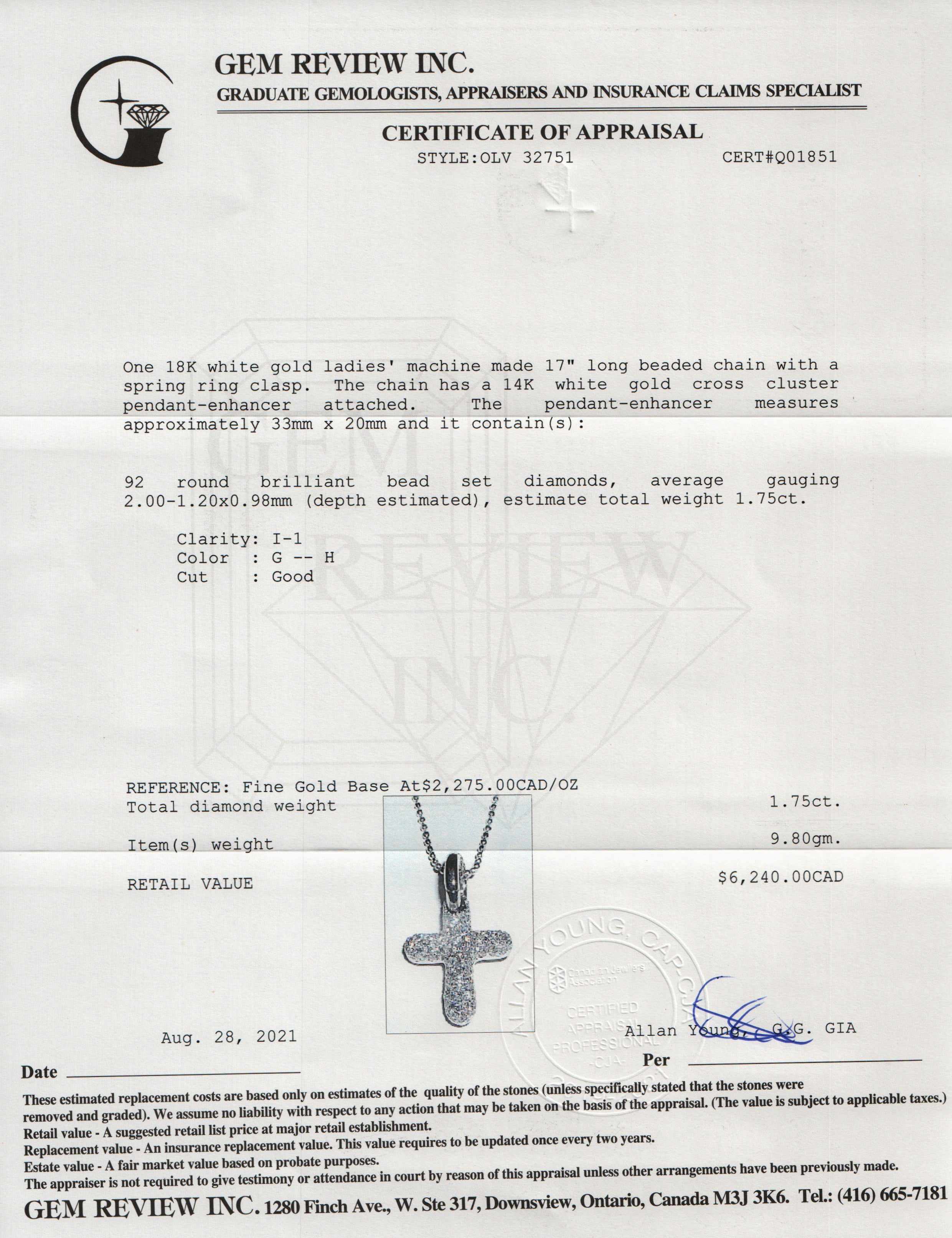 Pave Diamond Cross Pendant Necklace