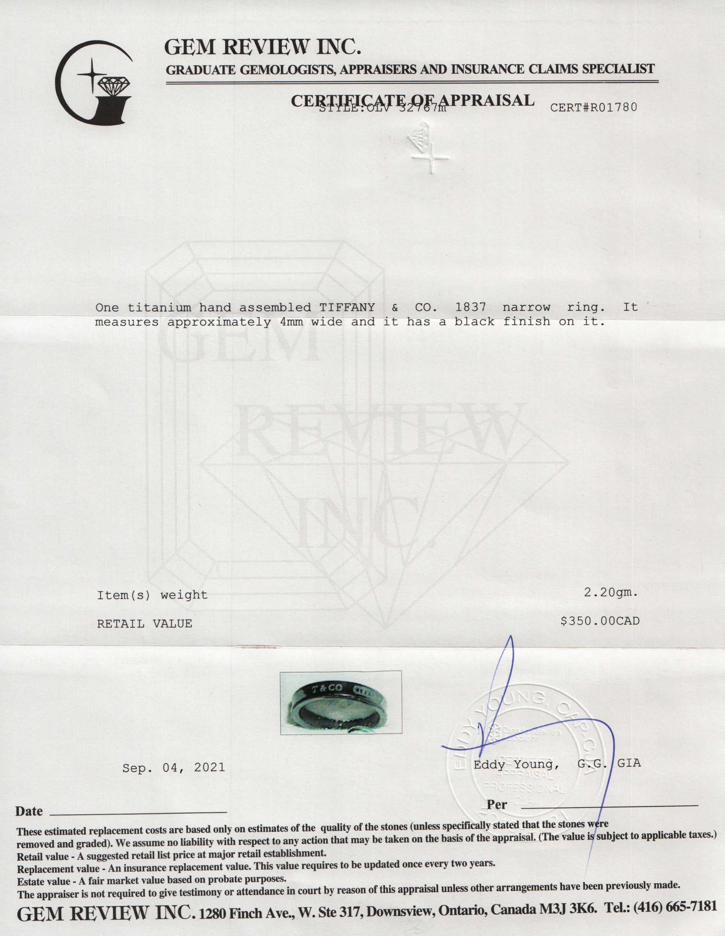 Tiffany & Co. 1837 Titanium Narrow Ring