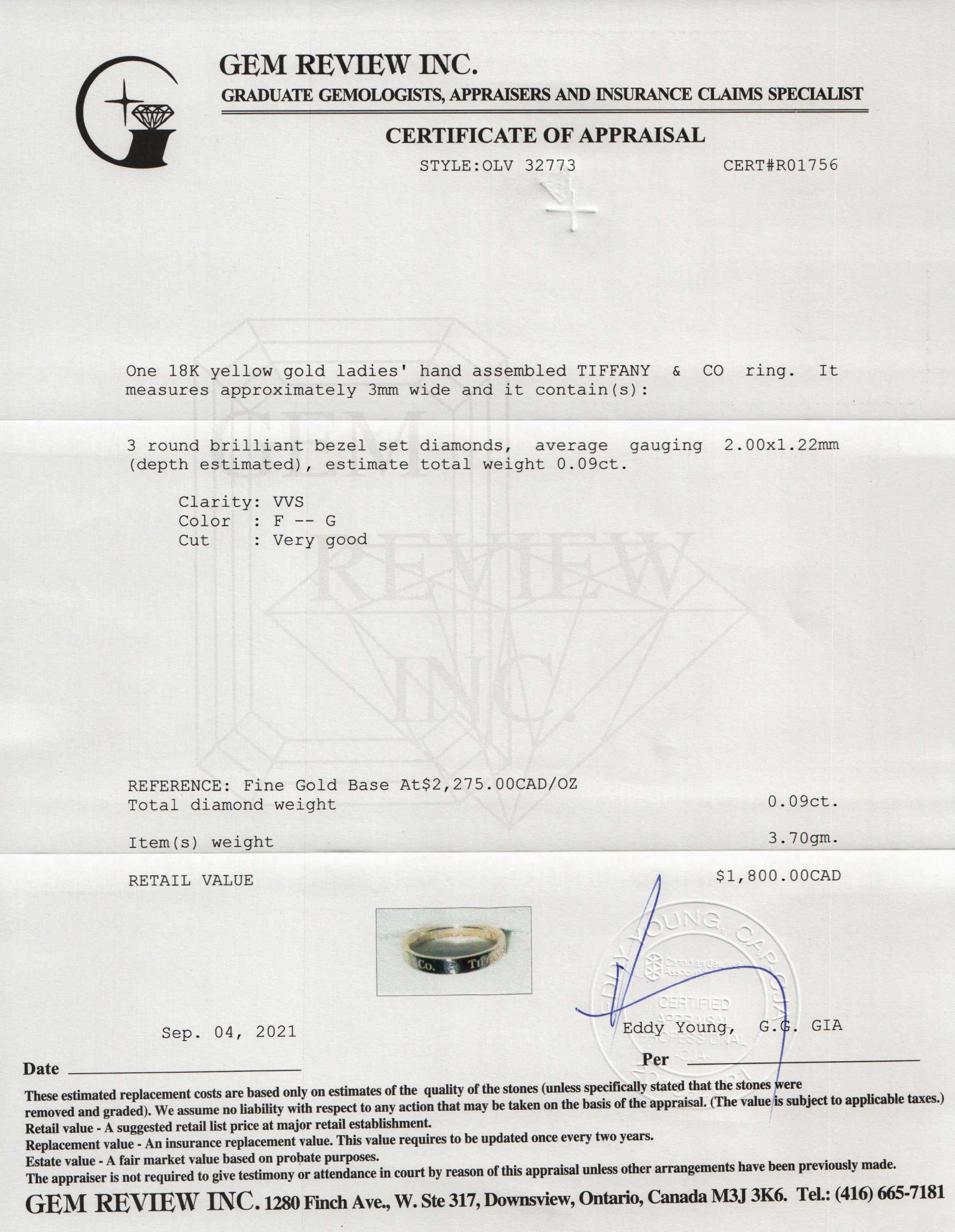 Tiffany & Co. 18k Gold Diamond Band Ring w/ Box