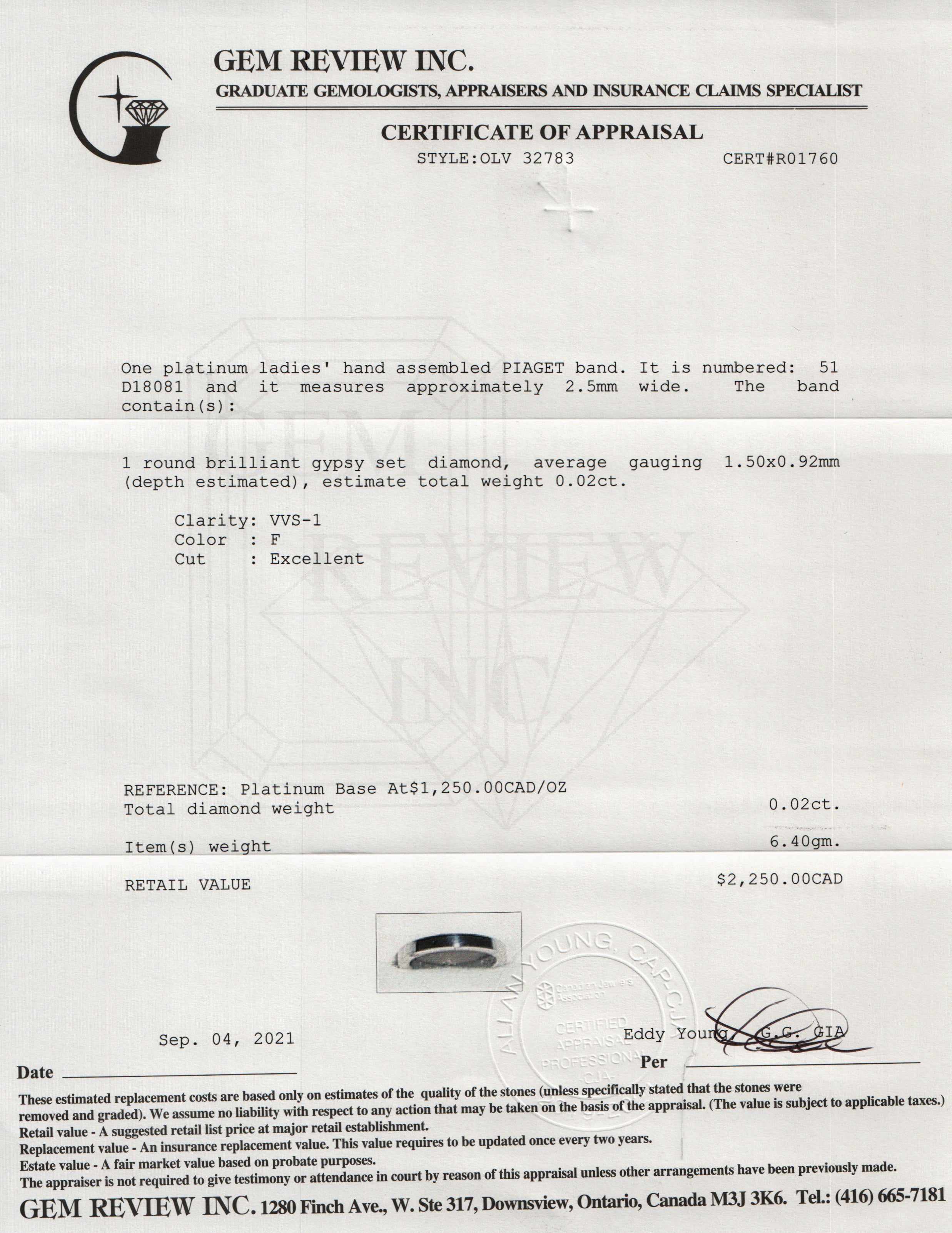 Piaget Platinum Diamond Wedding Band Ring