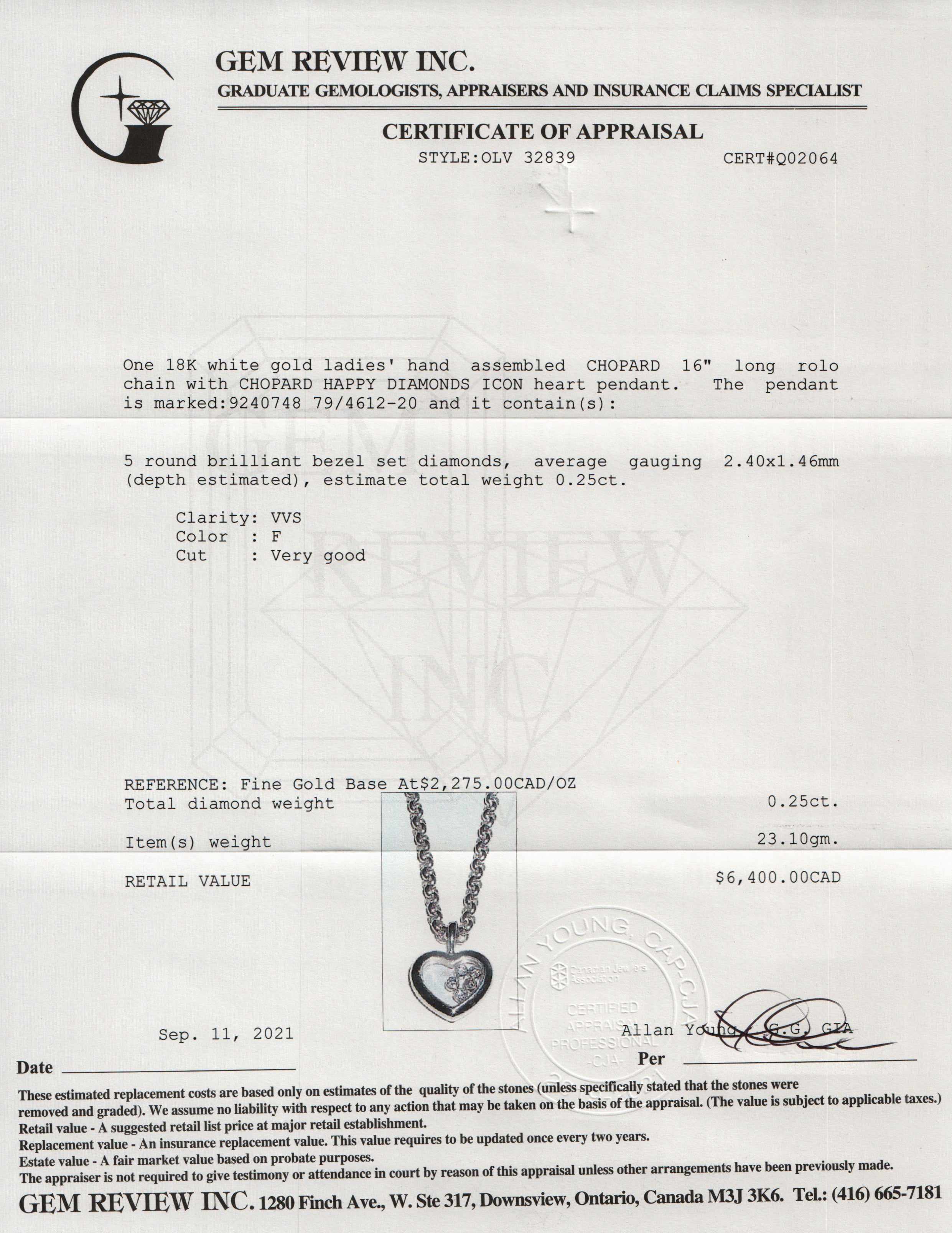 Chopard 18k White Gold Happy Diamonds Icon Heart Pendant Necklace