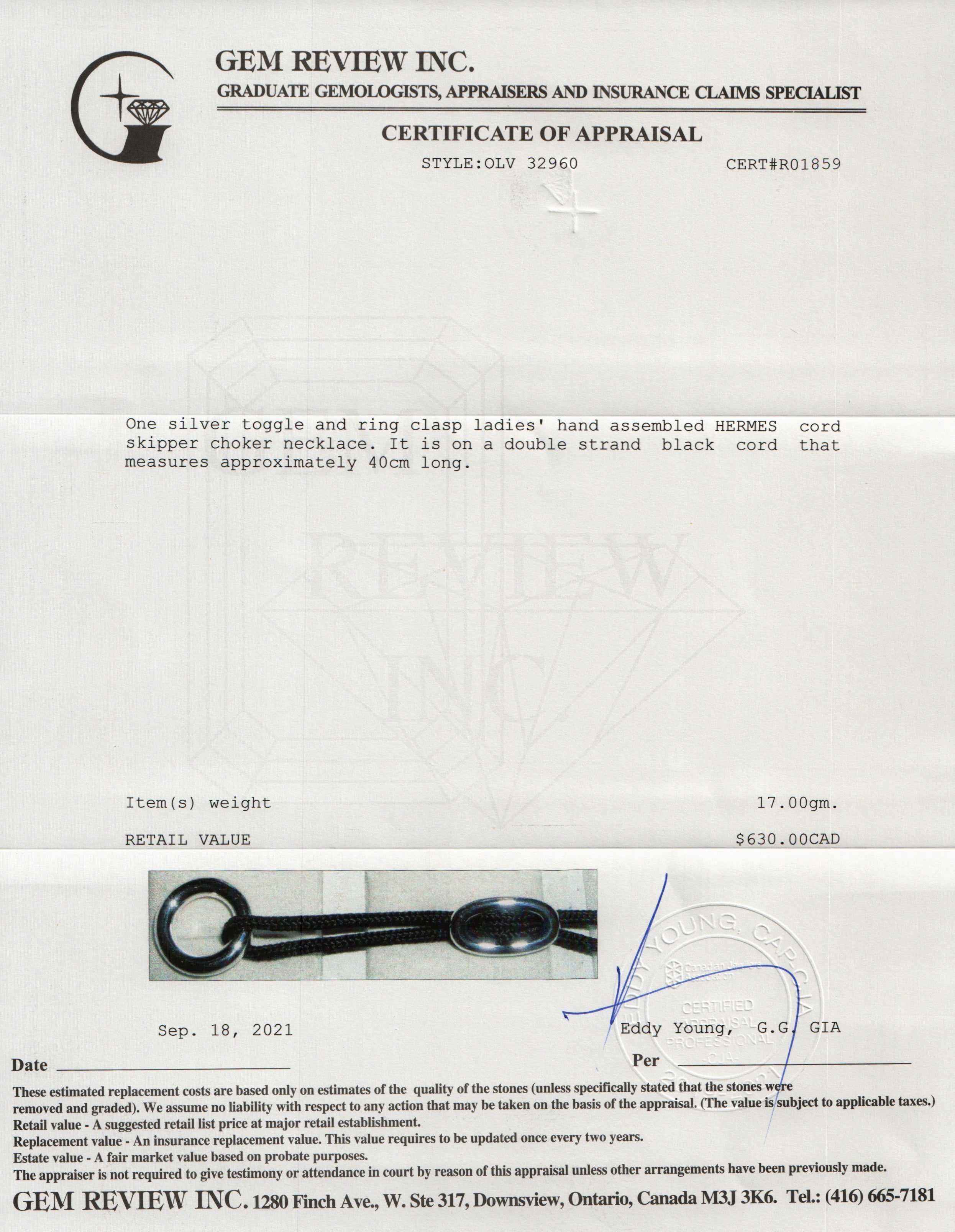 Hermes Cord Skipper Choker Necklace w/ Box