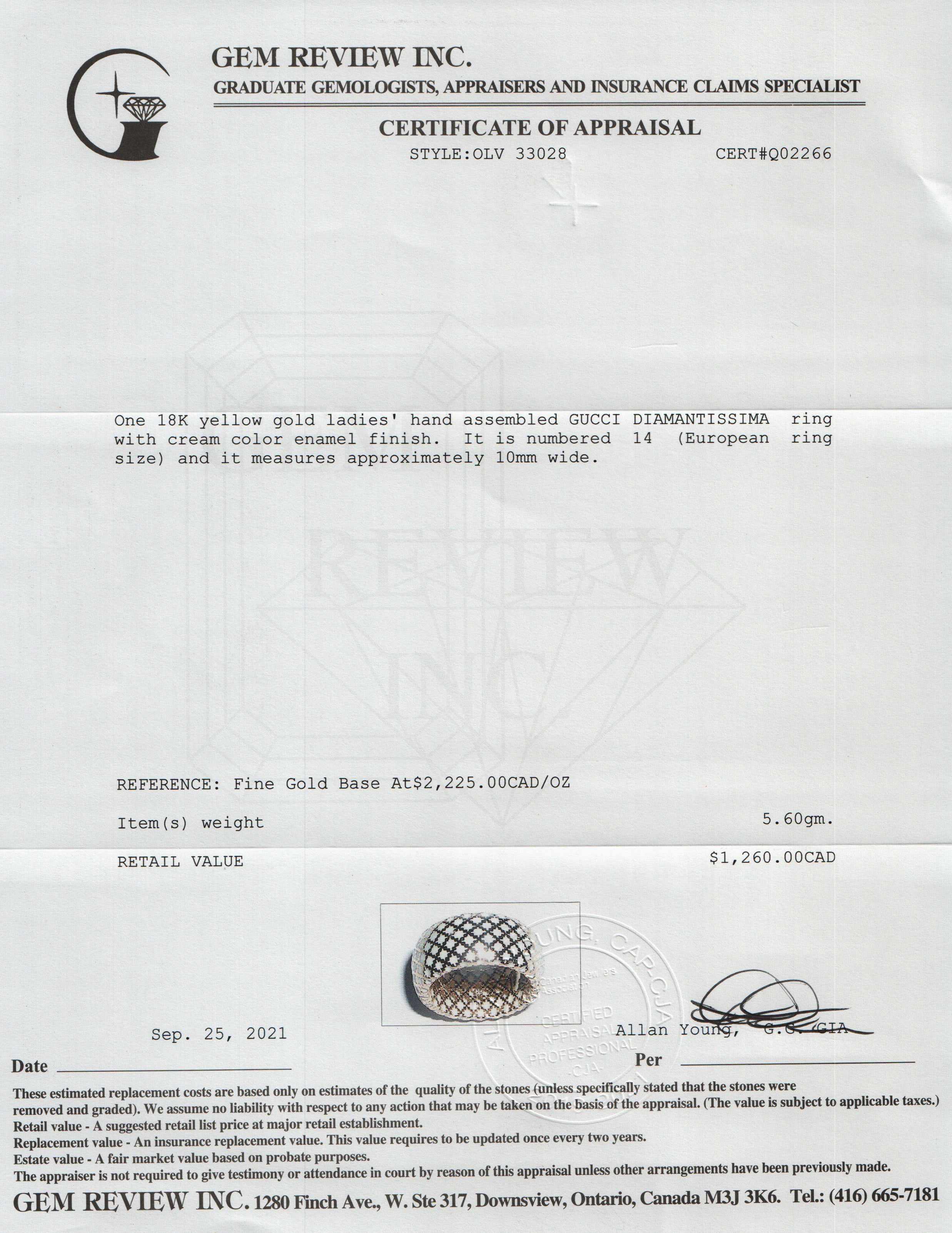 Gucci 18k Gold Enamel Diamantissima Ring