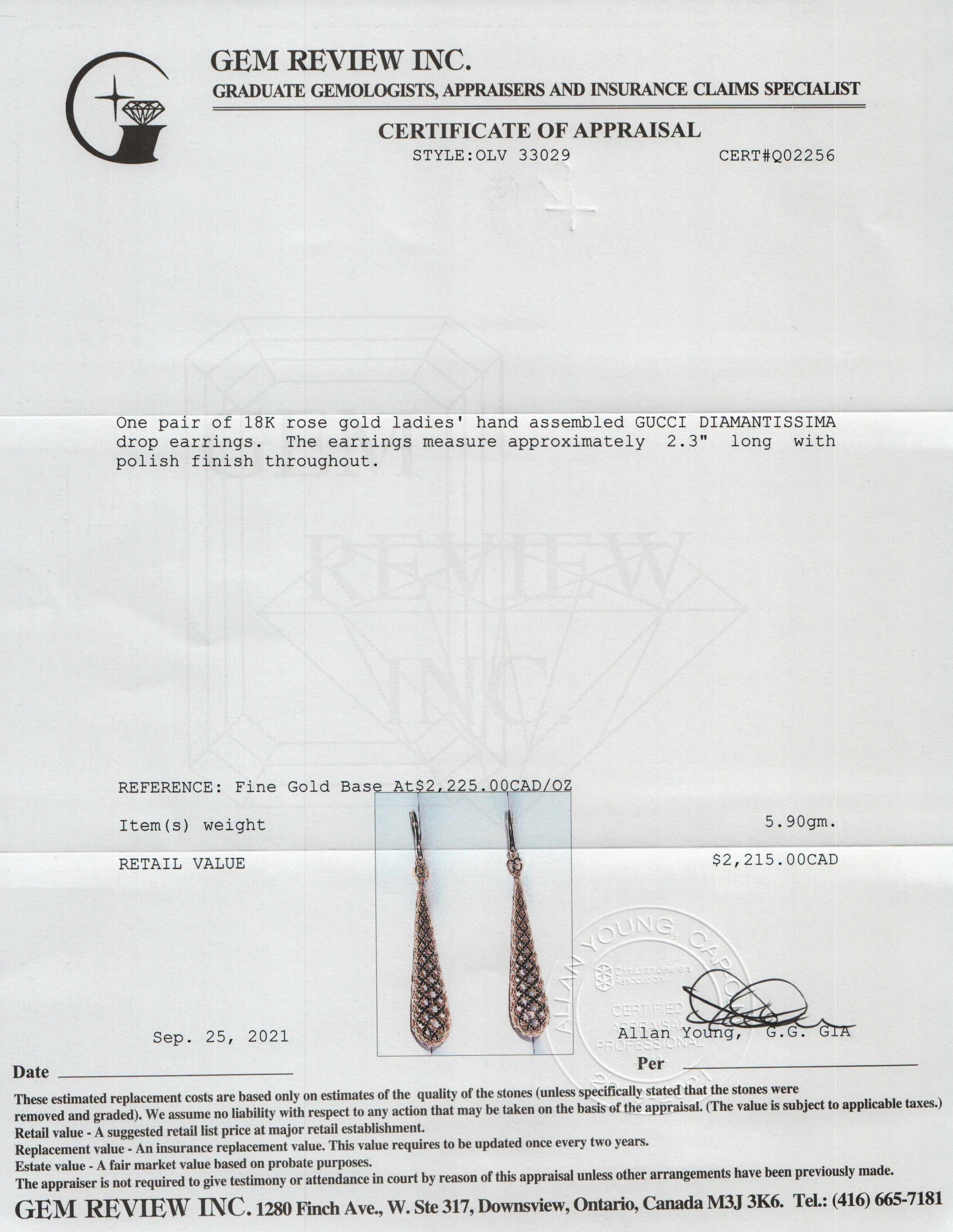 Gucci 18k Rose Gold Diamantissima Drop Earrings w/ Box