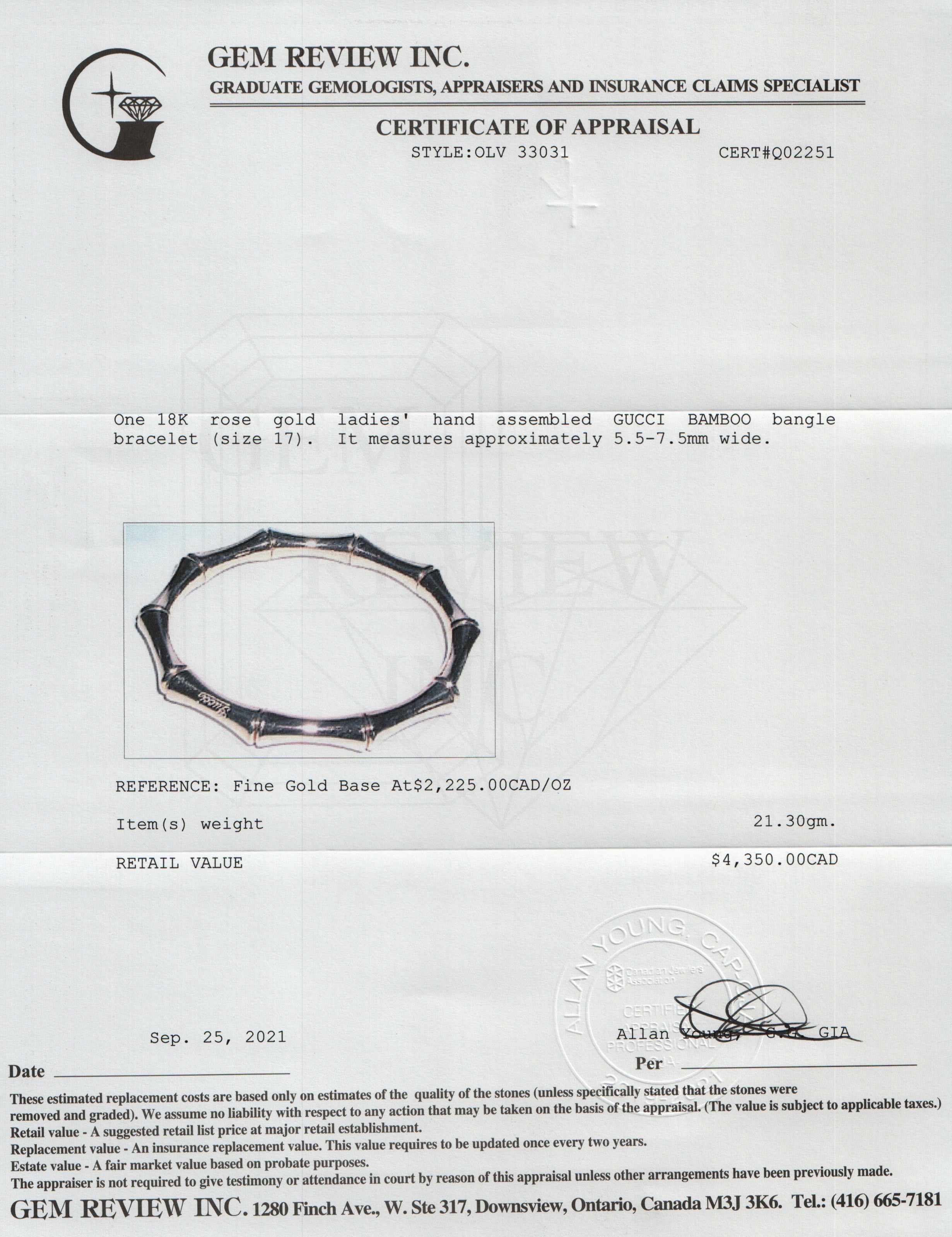 Gucci 18k Rose Gold Bamboo Bangle Bracelet w/ Box