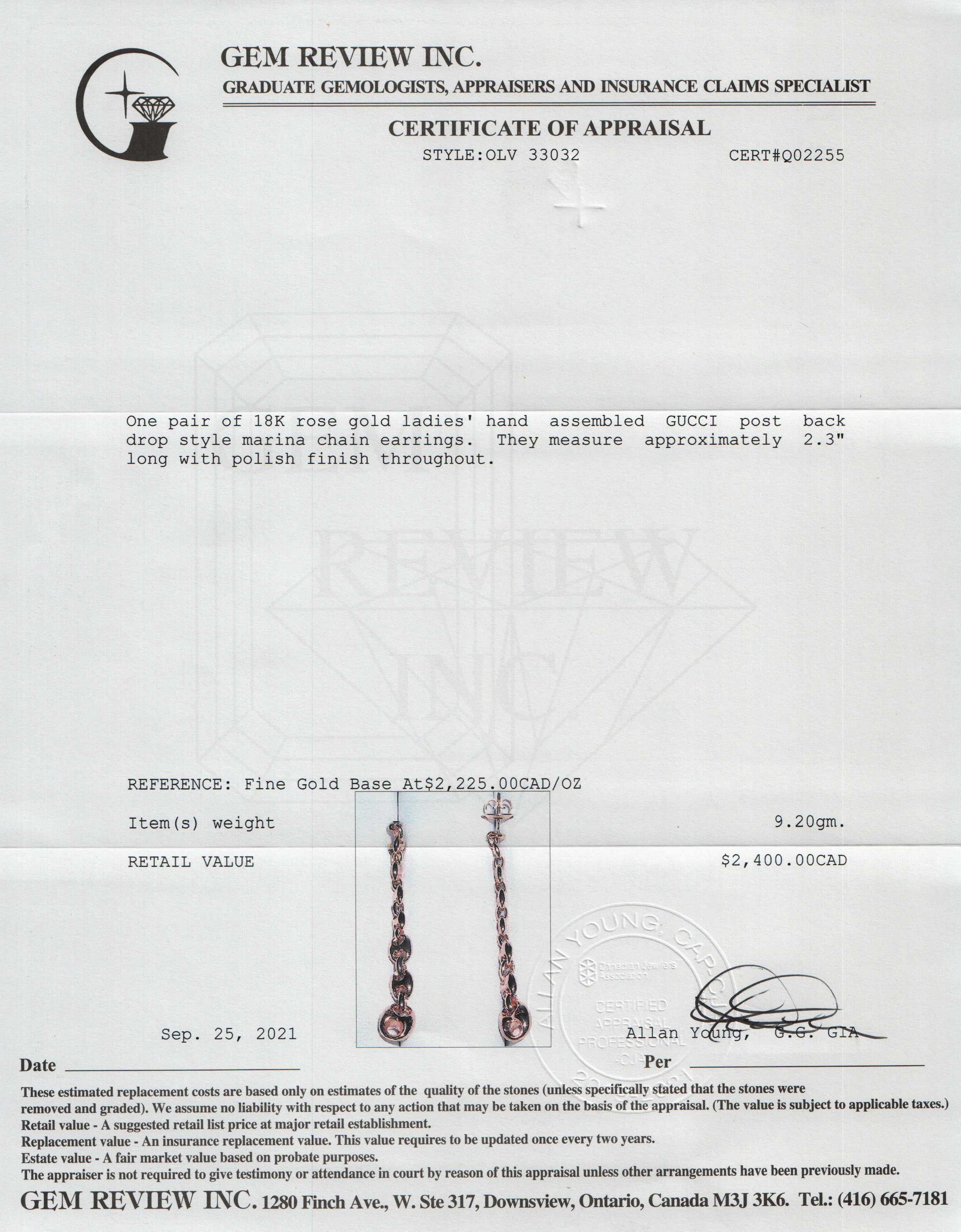 Gucci 18k Rose Gold Marina Chain Earrings w/ Box