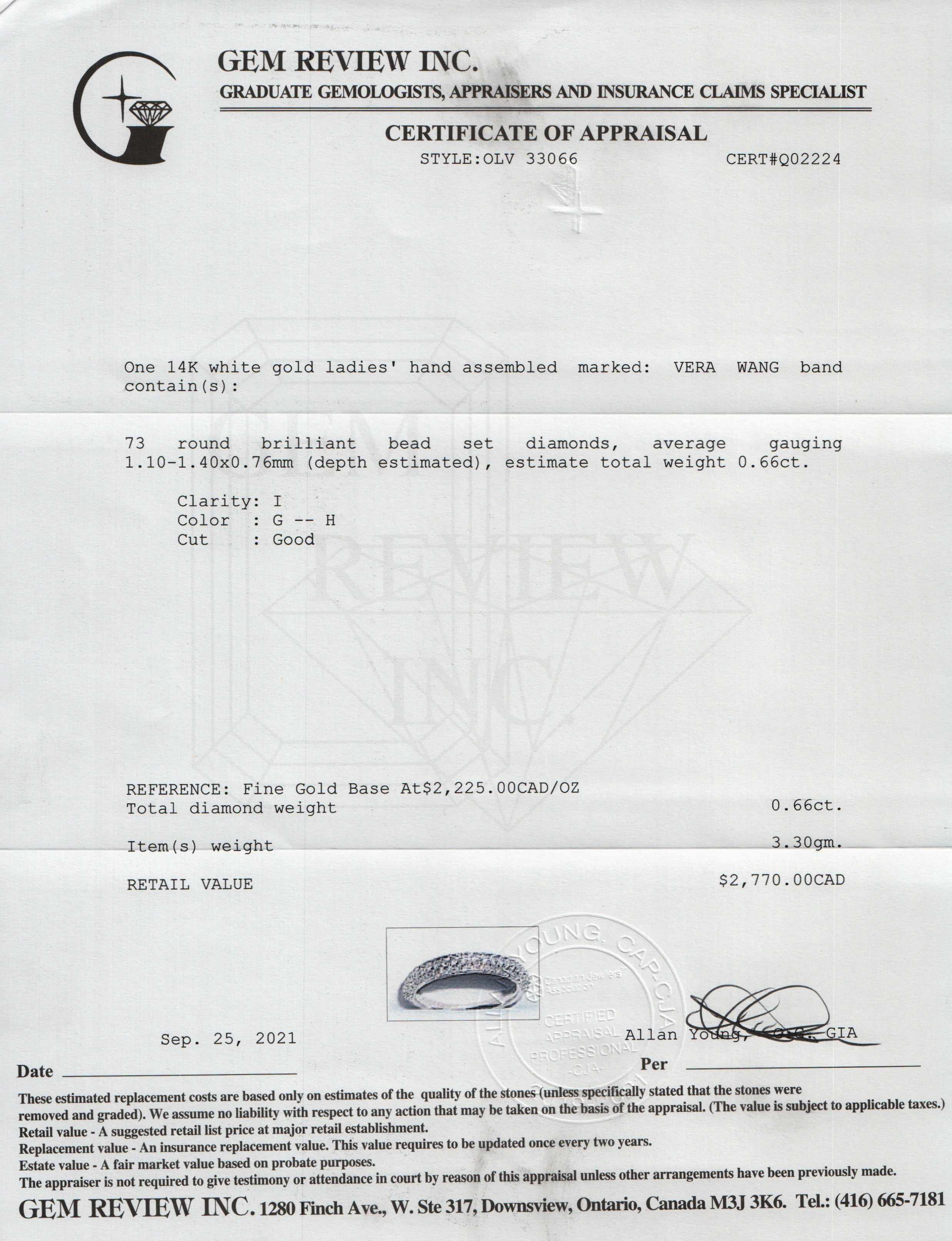 Vera Wang Love Diamond Wedding Band Ring