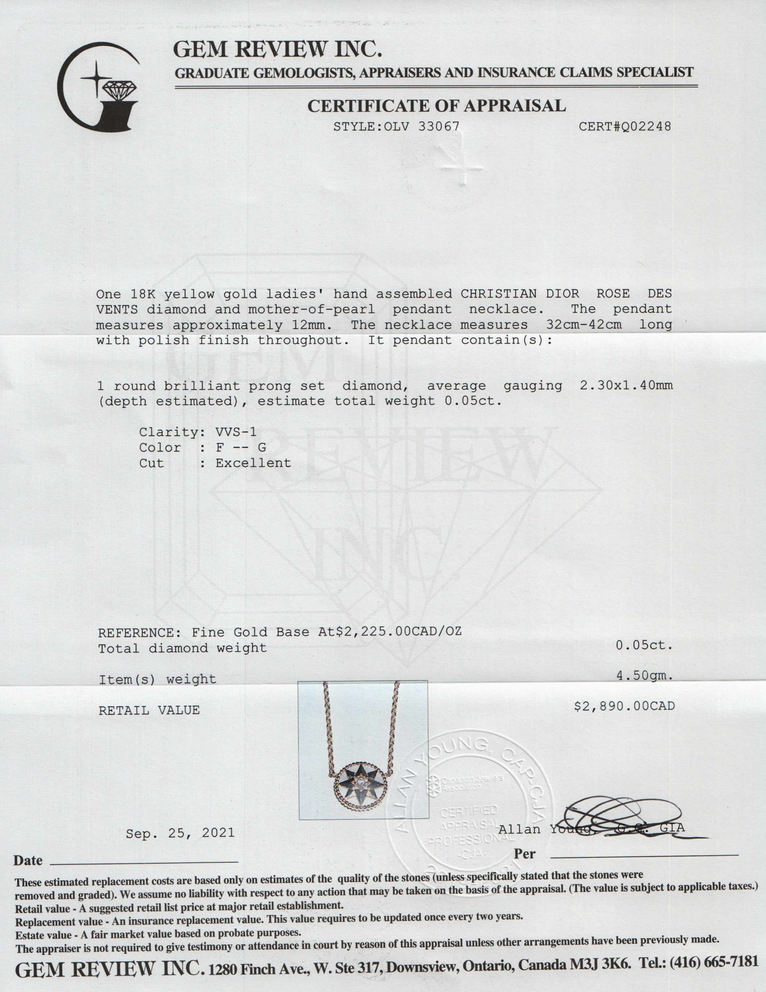 Christian Dior 18k Gold Diamond Rose Des Vents Pendant Necklace