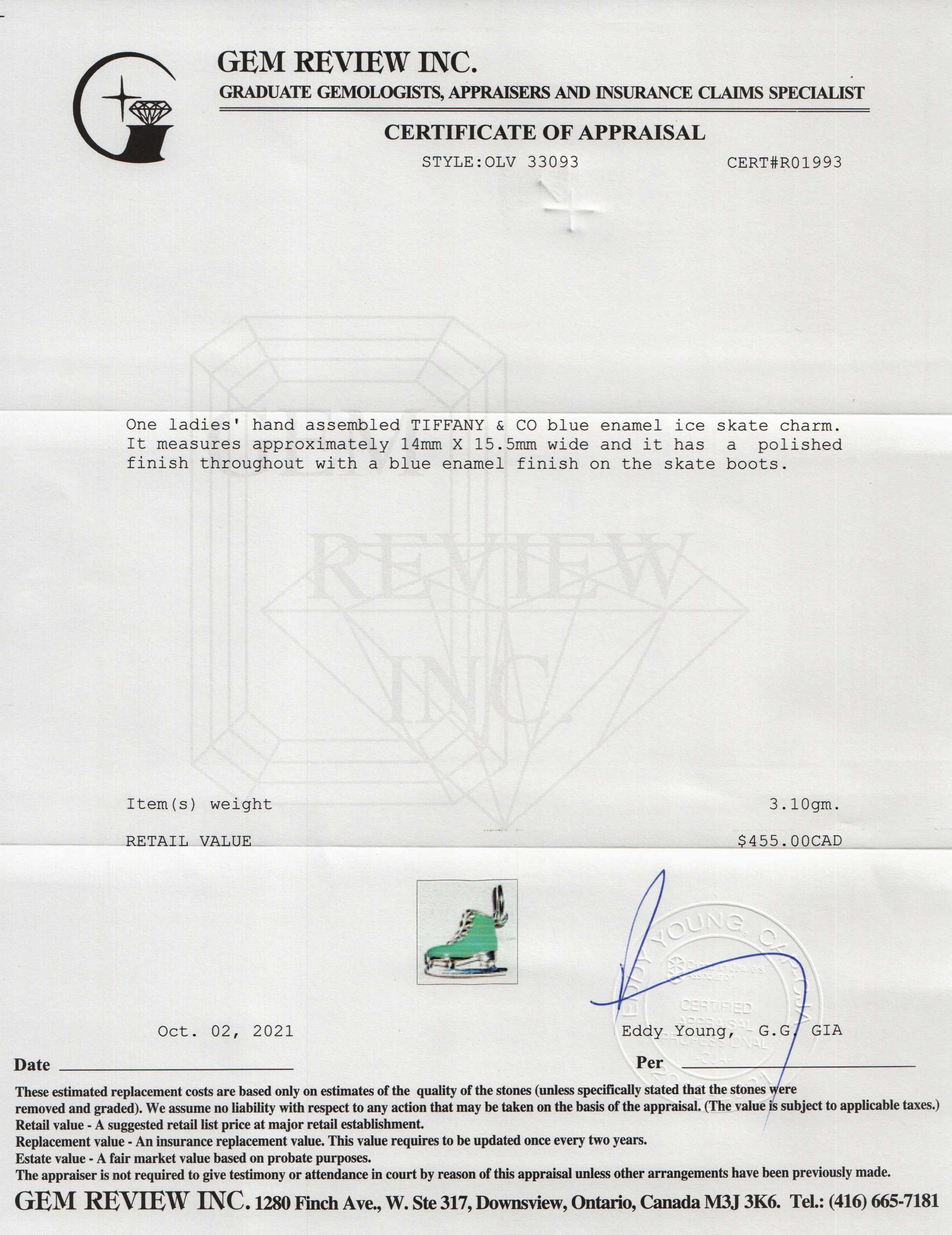 Tiffany & Co. Blue Enamel Ice Skate Charm