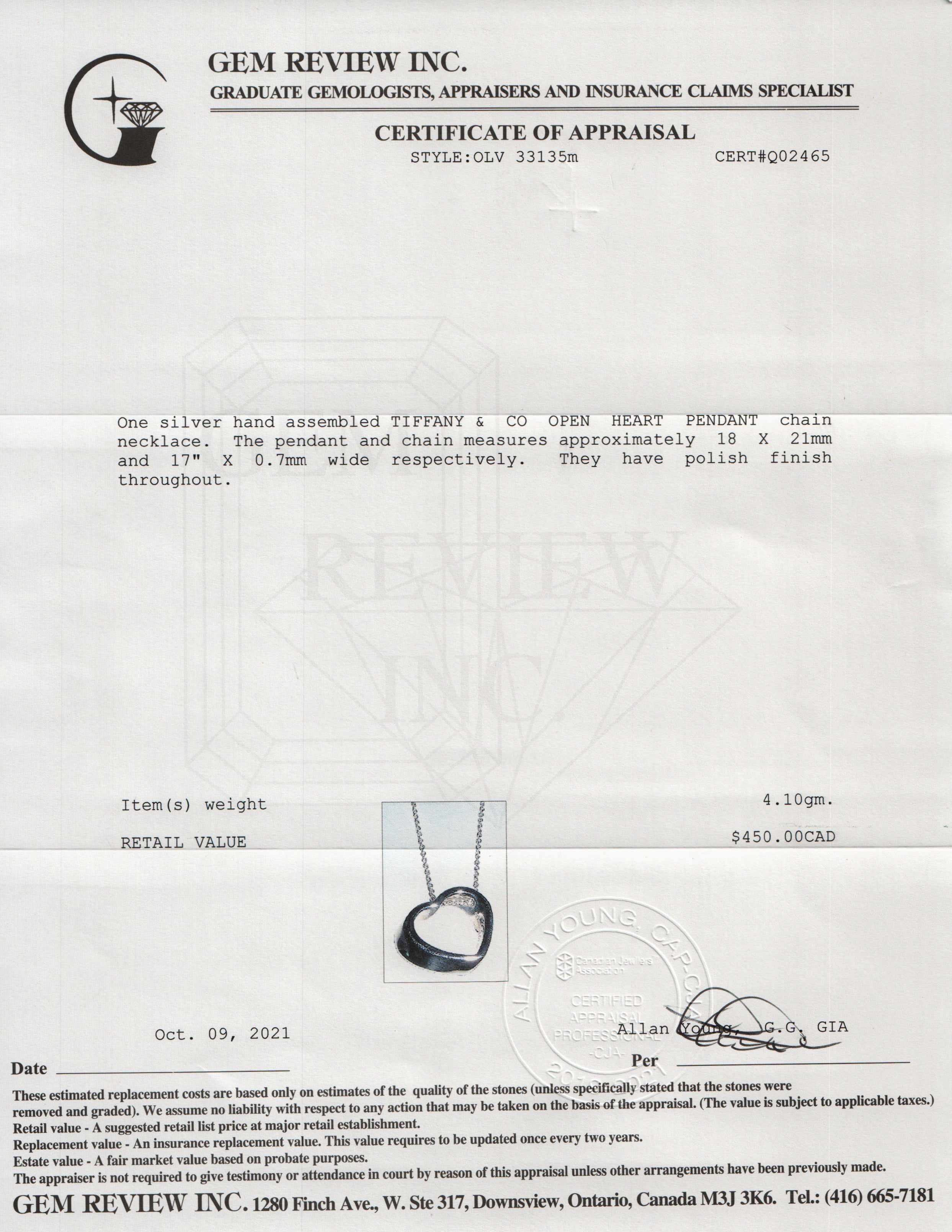 Tiffany & Co. Open Heart Pendant Necklace