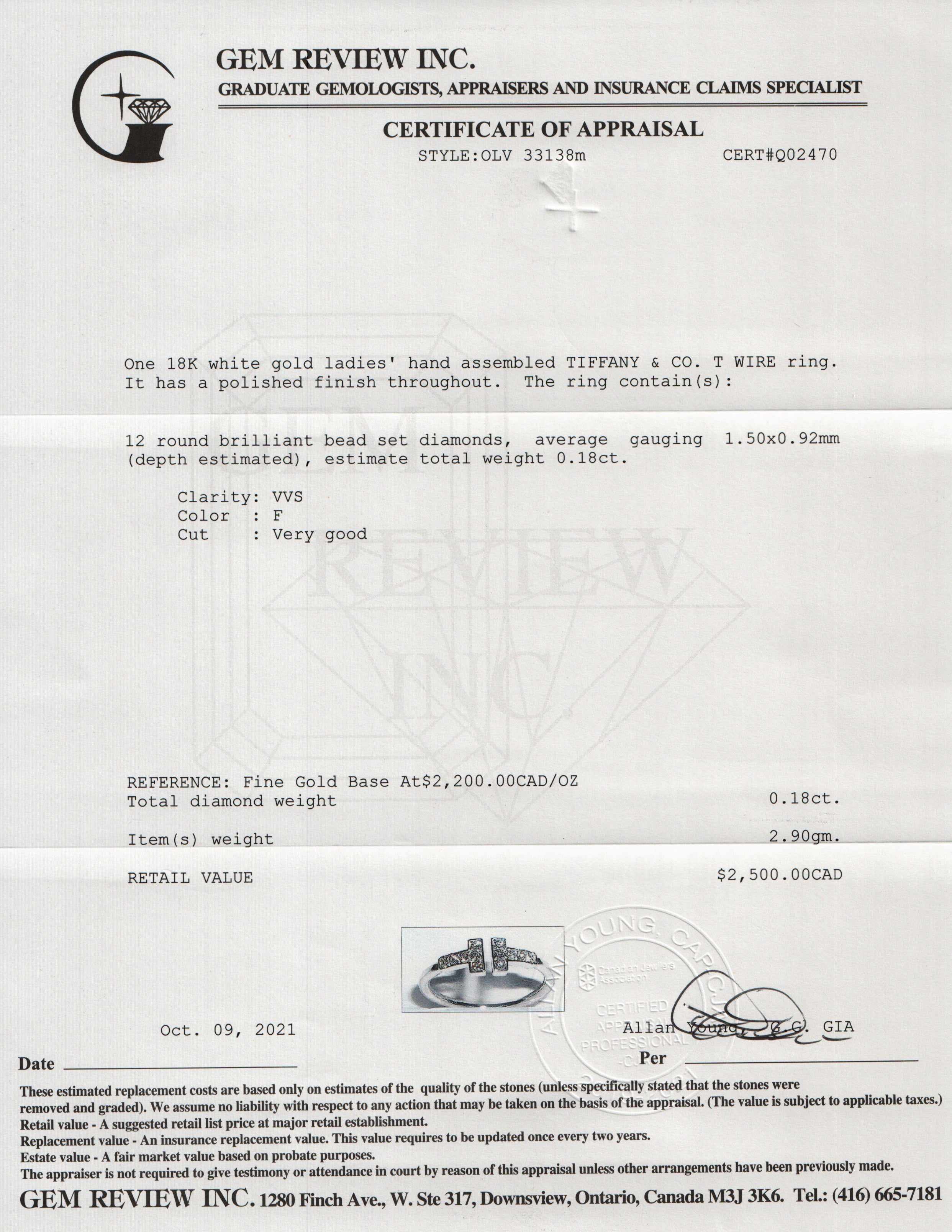 Tiffany & Co. 18k White Gold Diamond T Wire Ring