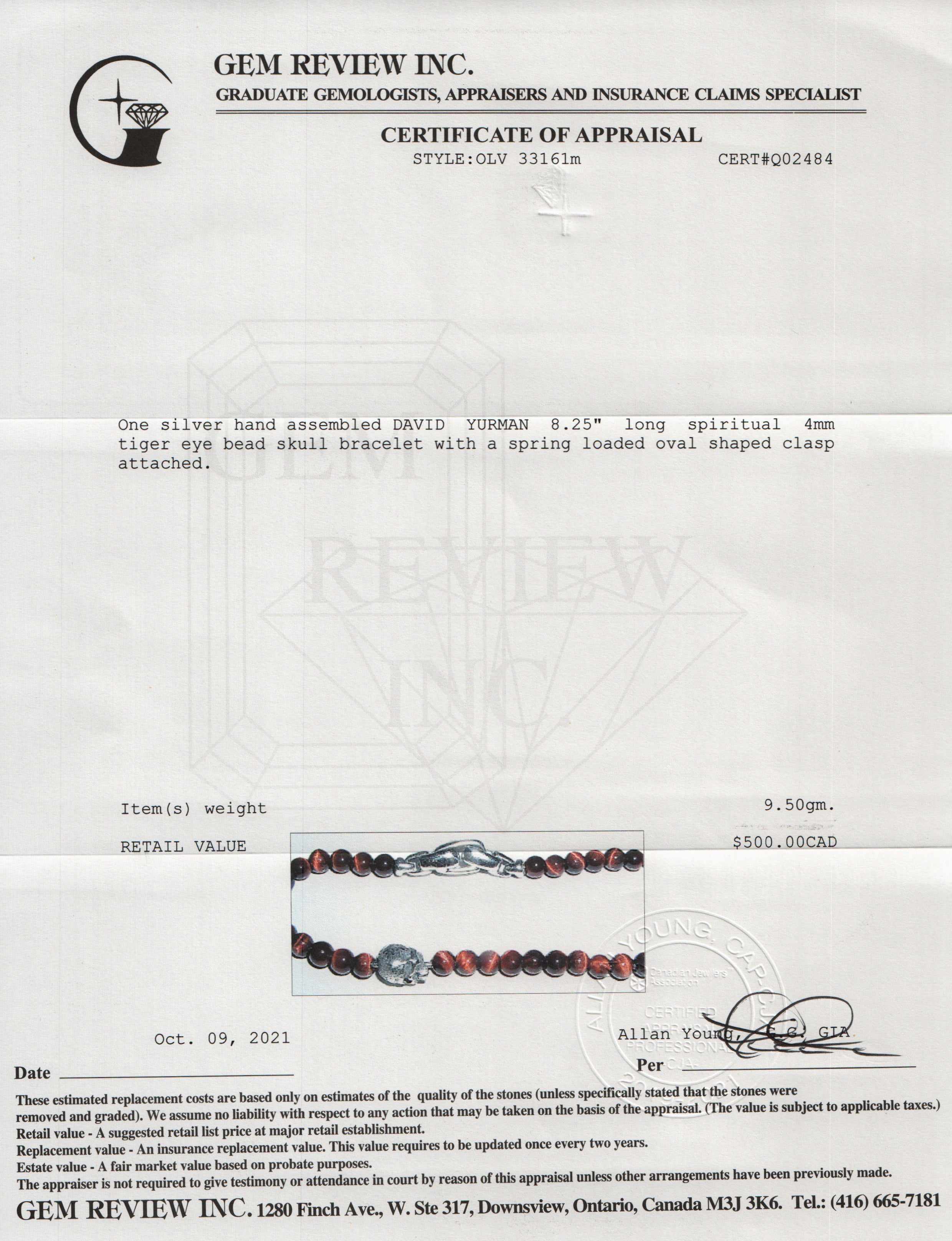 David Yurman Tiger's Eye Spiritual Beads Skull Bracelet